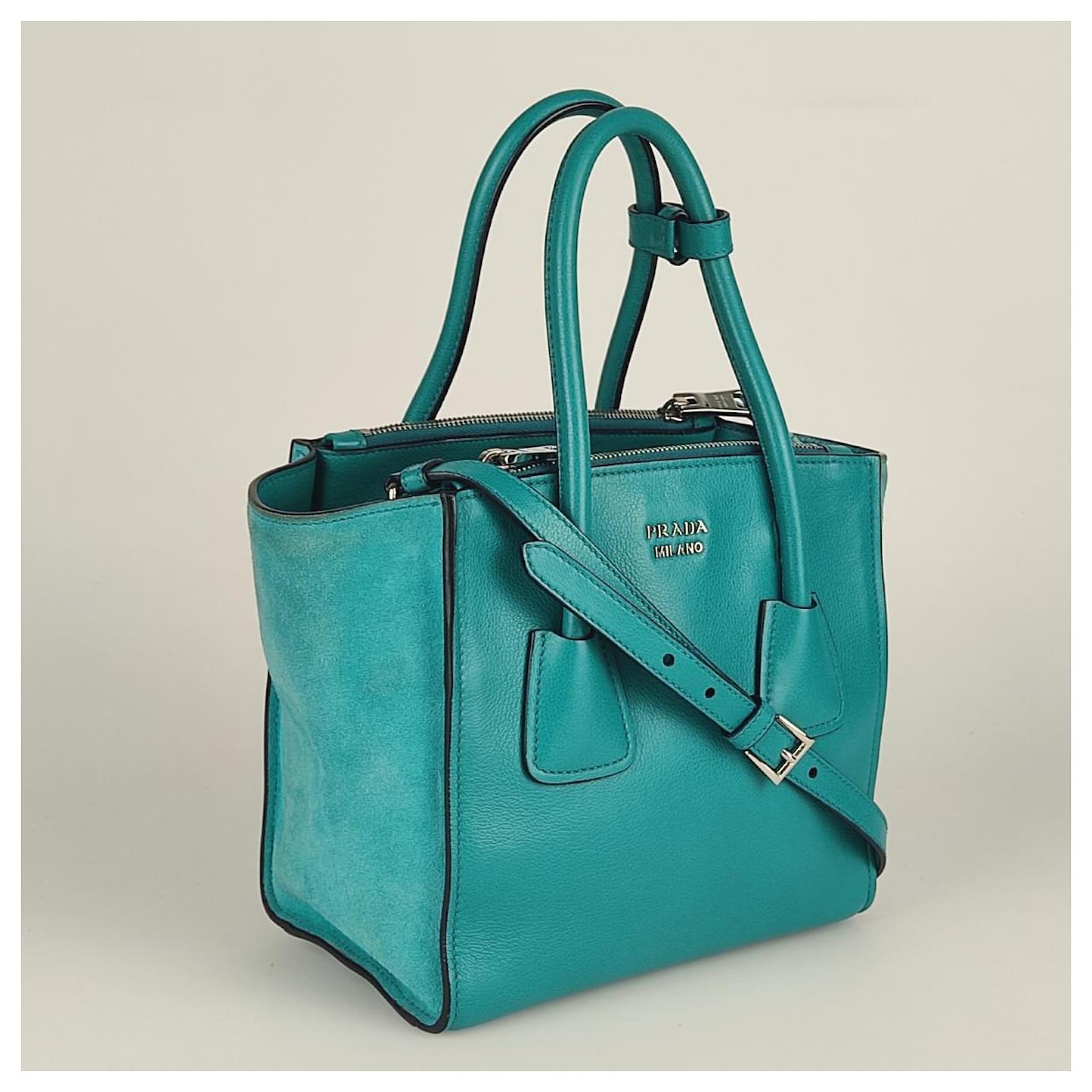 Vitello Prada bag 2Way Glace 'calf + Giada suede Light blue Leather   - Joli Closet