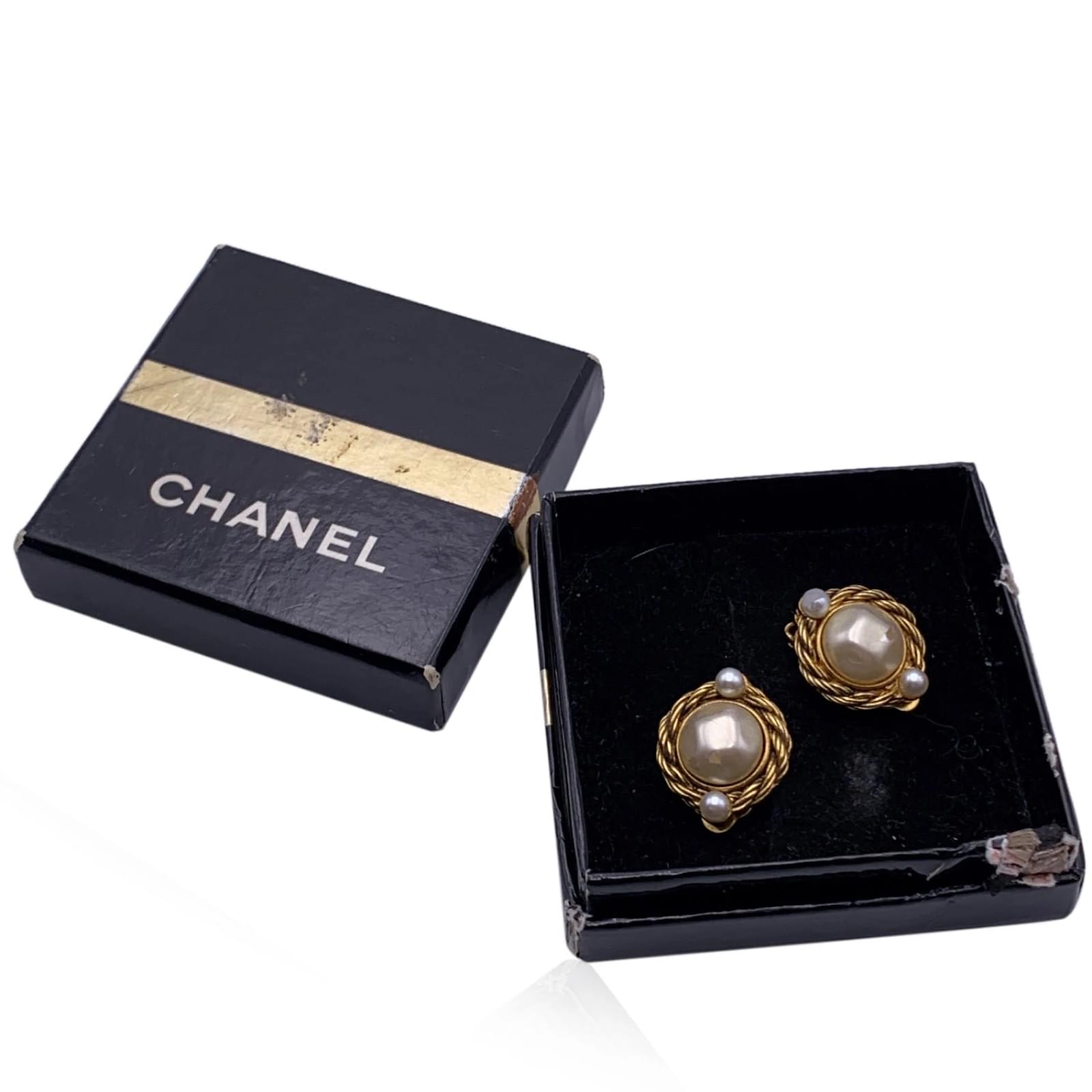 Boucles D'Oreilles Clips Vintage Strass Et Fausses Perles - Bon état