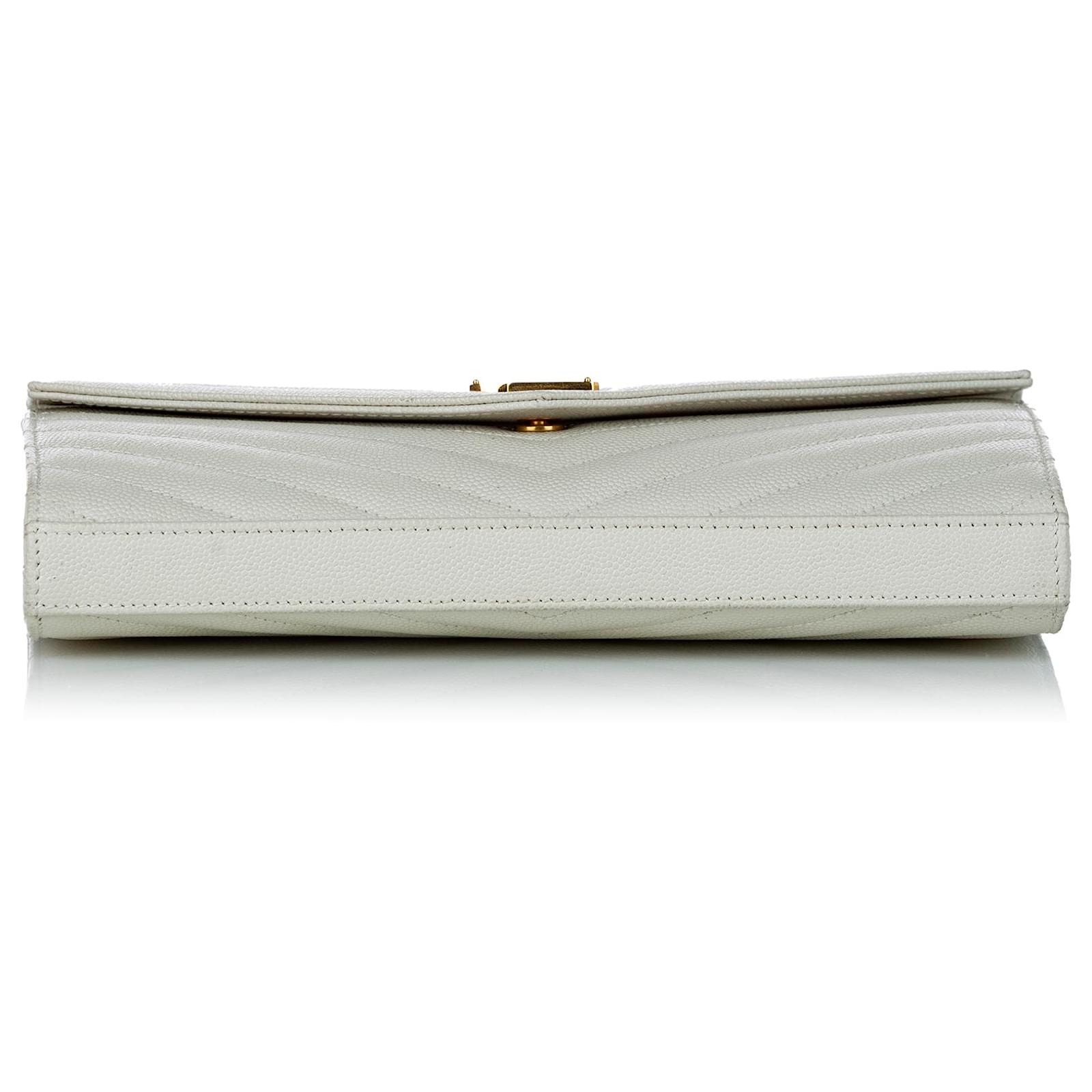 Chevron Ysl White Clutch Yves Saint Laurent YSL White Monogram
