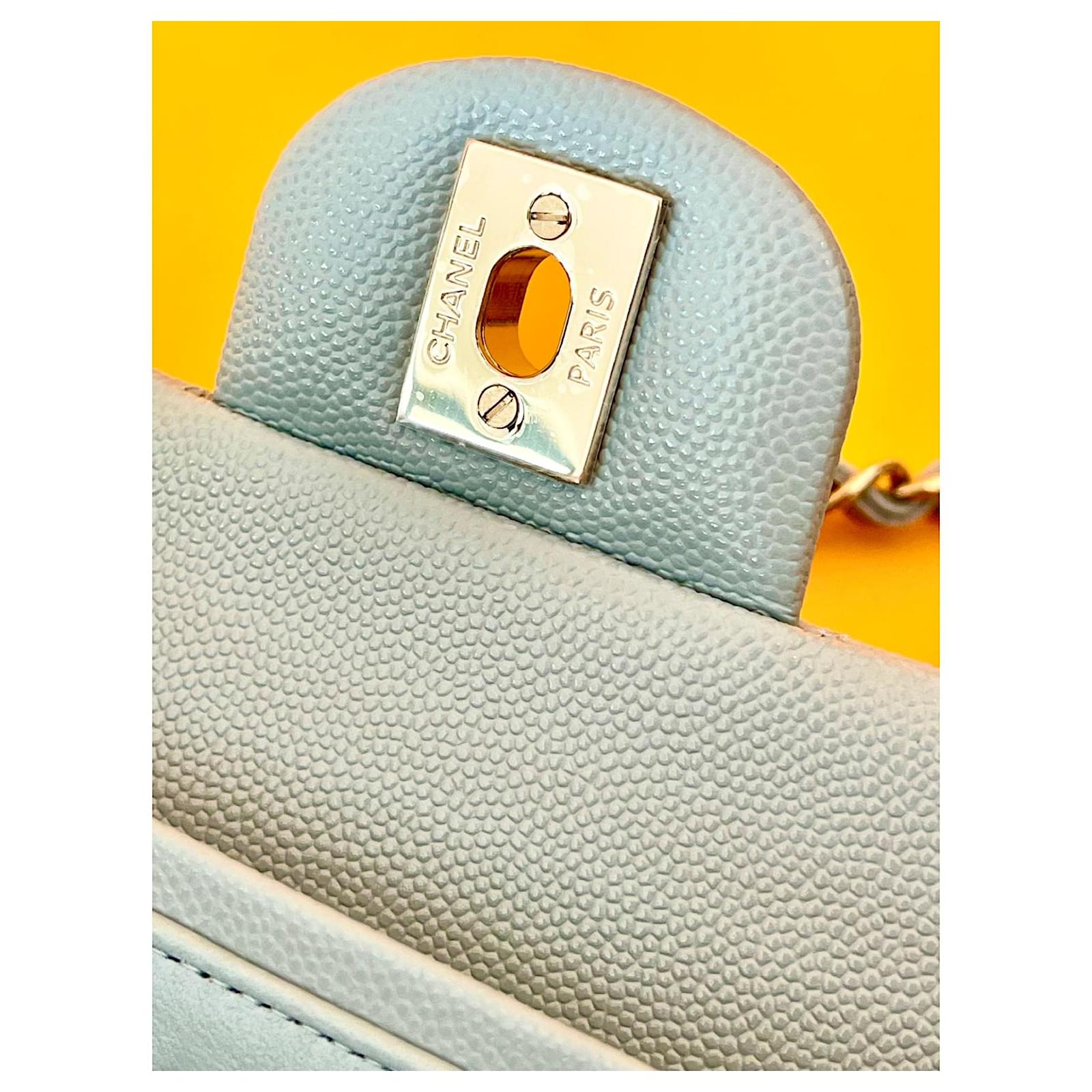 22P Chanel Classic lined Flap Caviar Leather Light Baby Blue.