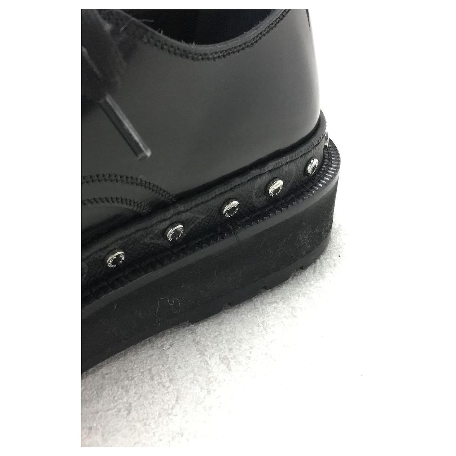 LOUIS VUITTON Calfskin Mens Formal Derby Shoes 10 Black 720149