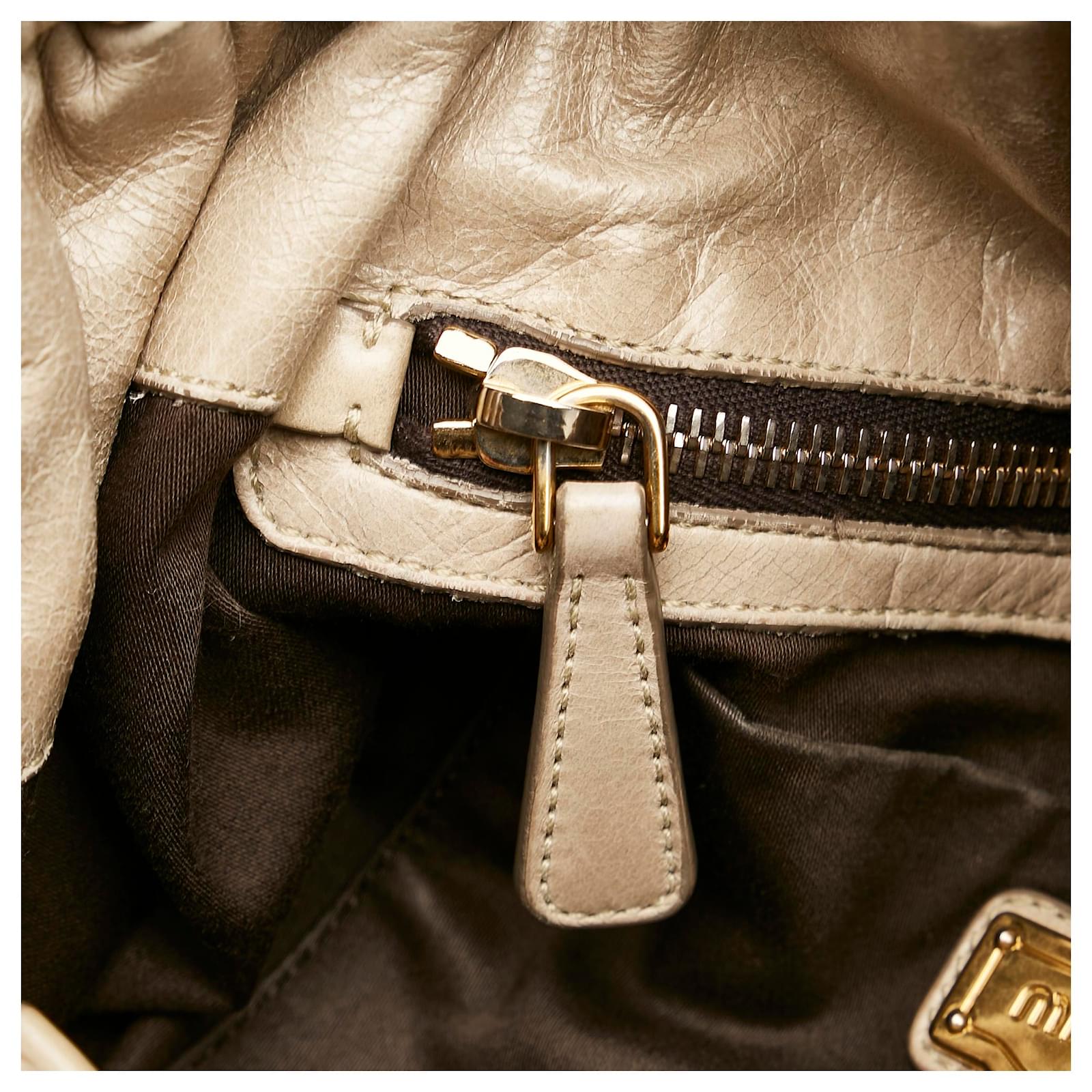 Miu Miu White Vitello Shine Satchel Cream Leather Pony-style