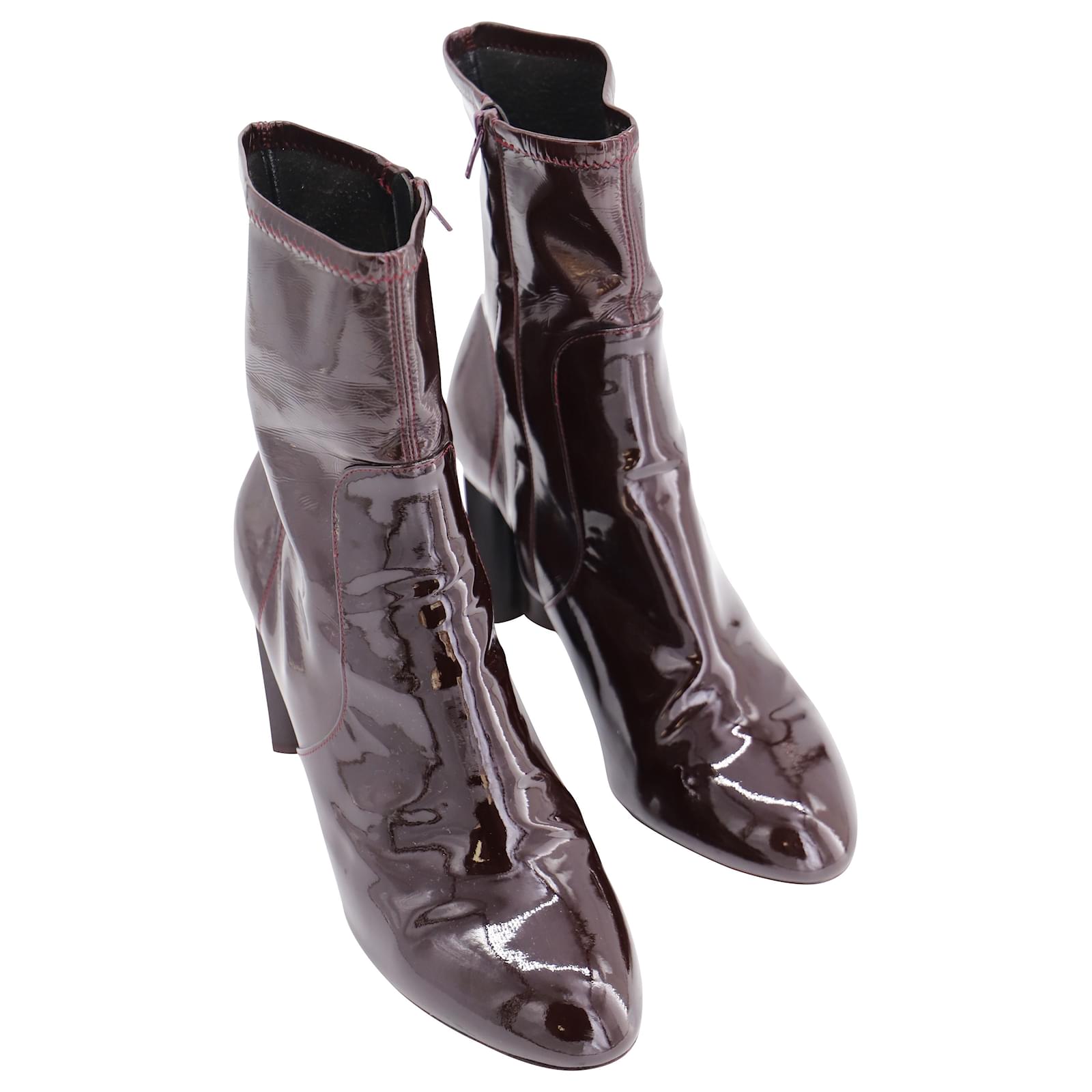 Louis Vuitton 100mm Silhouette Ankle Boots in Burgundy Patent