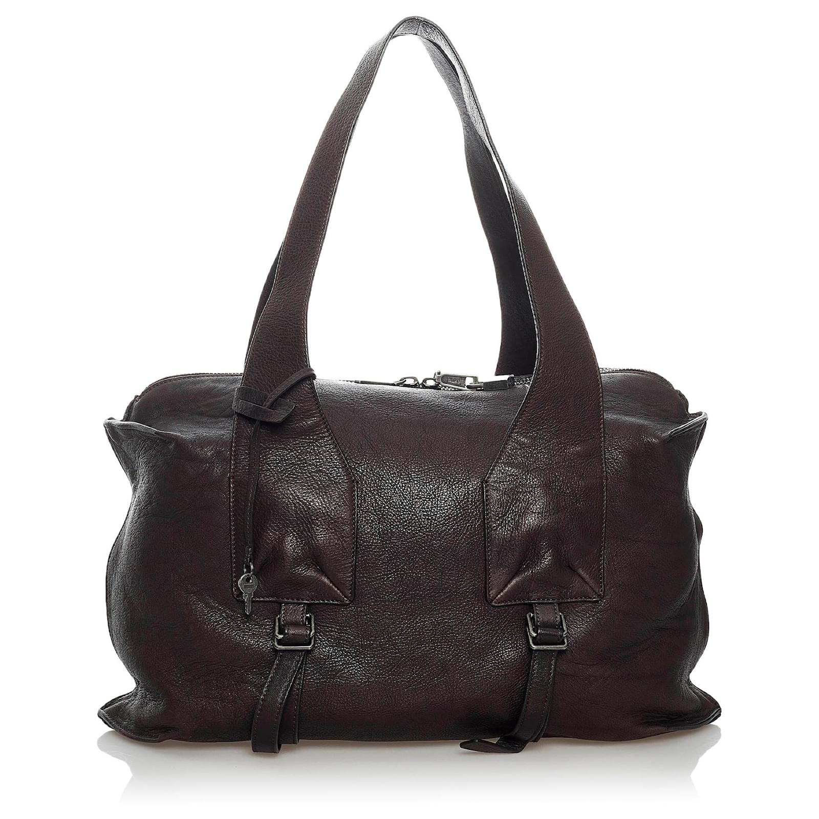 Yves Saint Laurent YSL Brown Leather Tote Bag Dark brown Pony-style ...