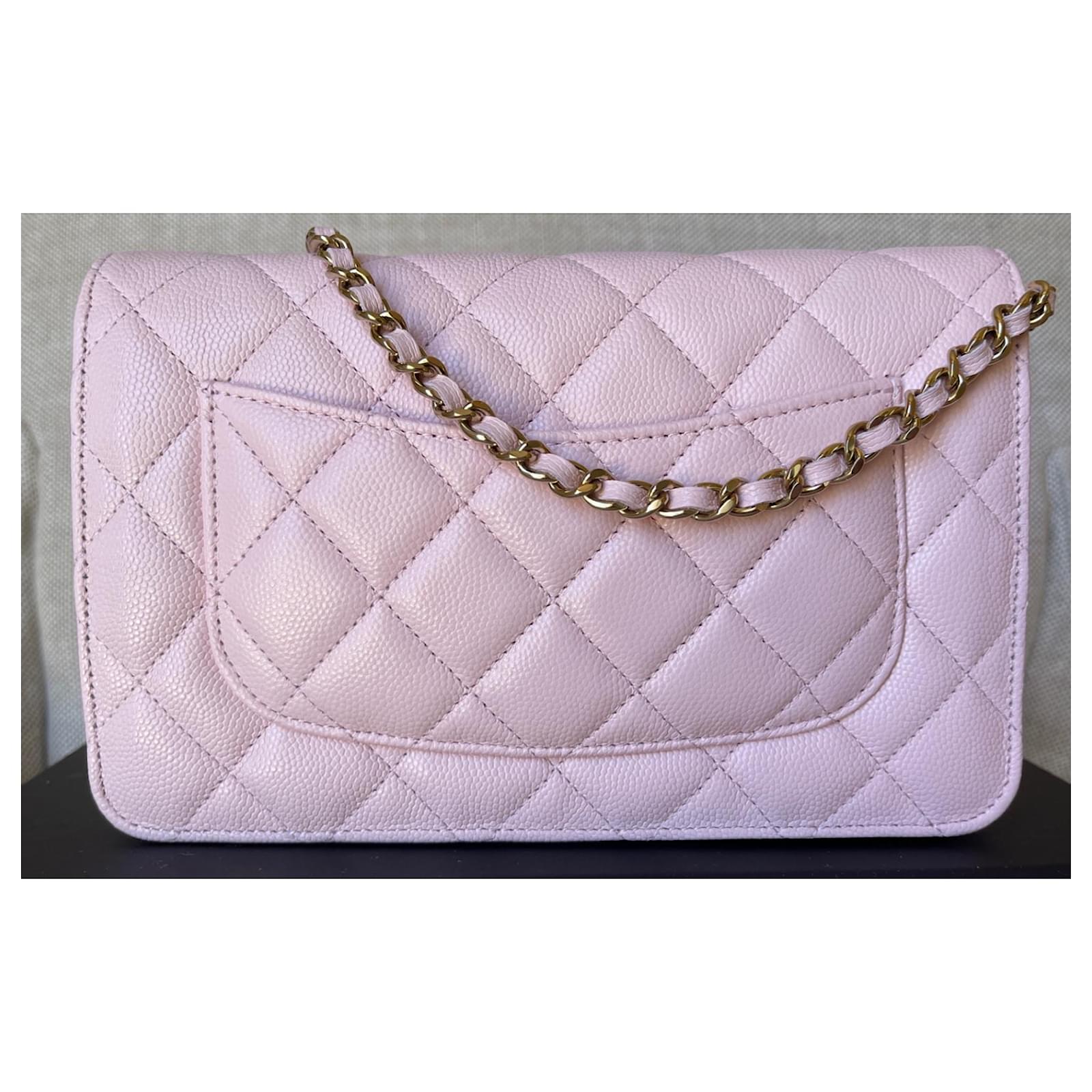 Chanel Light Pink Caviar Classic Quilted Wallet on Chain Leather