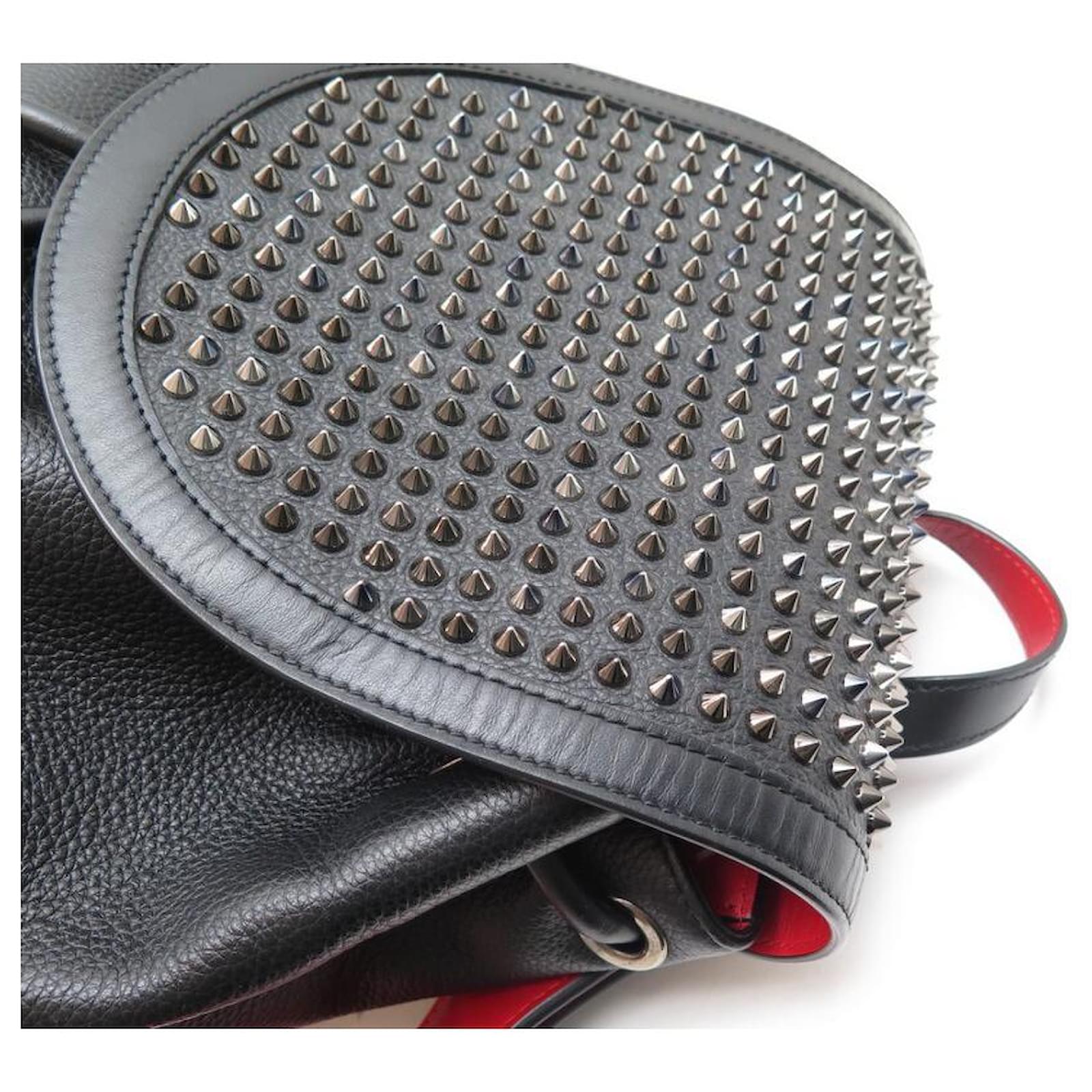 CHRISTIAN LOUBOUTIN: Explorafunk wallet bag in grained leather with Spikes  - Black