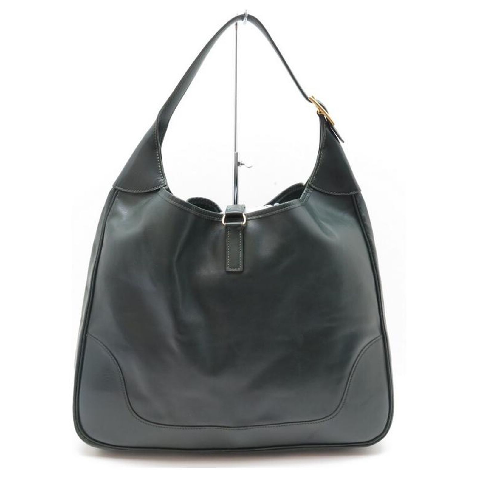 Hermès VINTAGE HERMES TRIM HANDBAG 38 GM LEATHER BOX GREEN LEATHER 