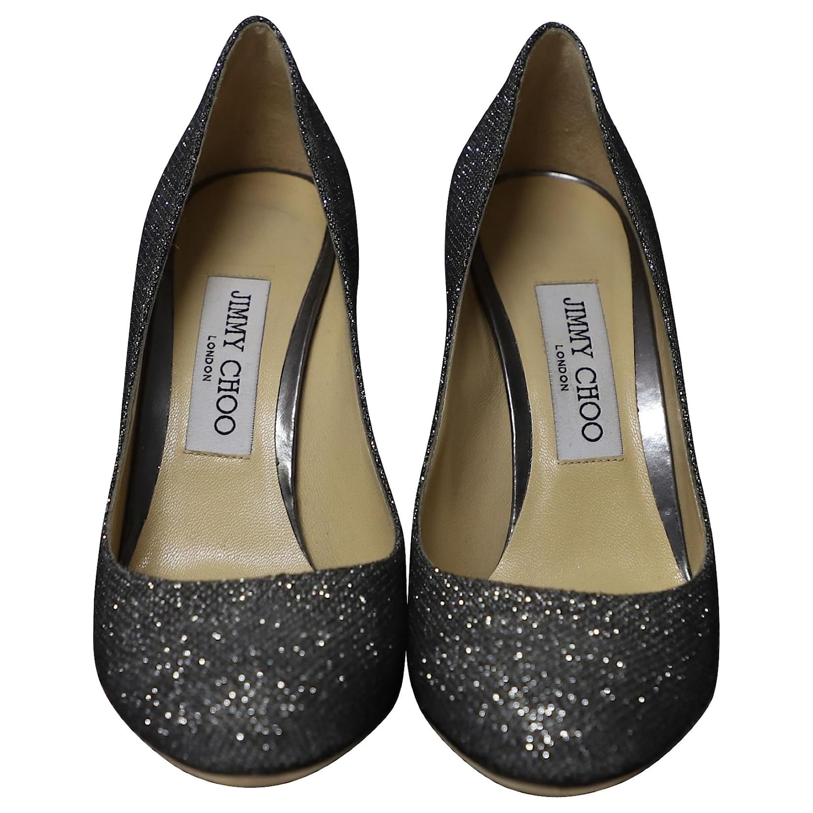 Jimmy Choo Billie Pumps in Grey Glitter Silvery ref.506577 Joli Closet