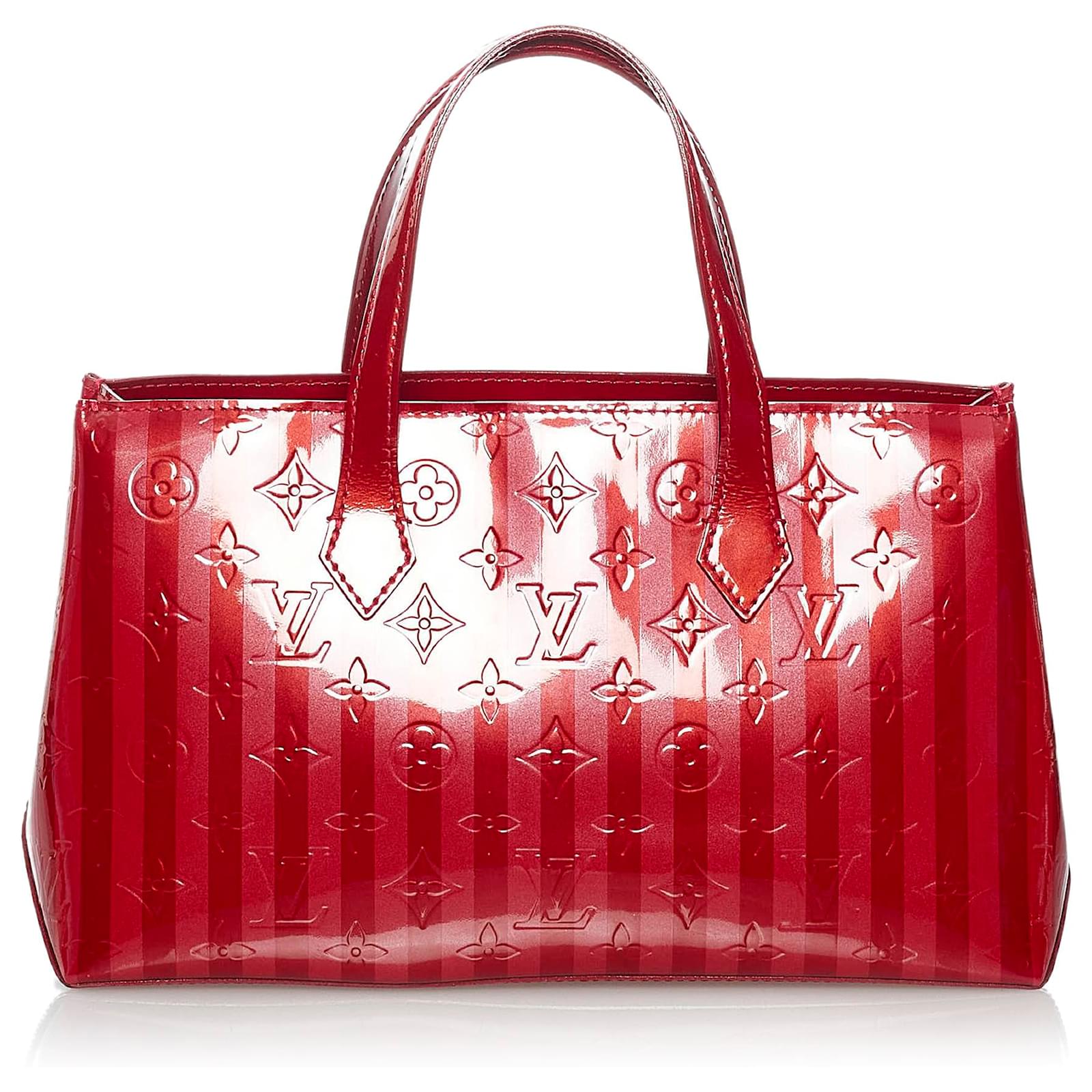 AUTHENTIC Louis Vuitton Wilshire Vernis Red Rayures PM PREOWNED