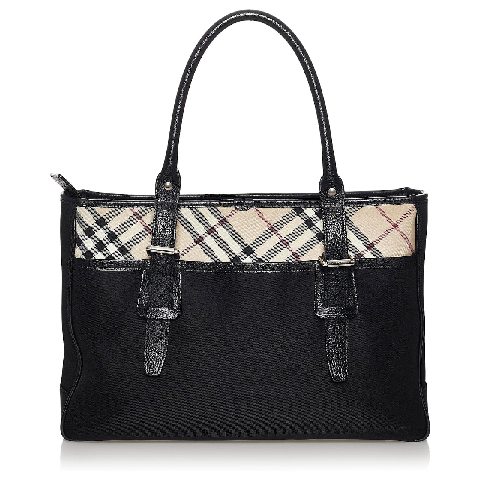 Burberry Black Nova Check Leather Tote Bag Multiple colors Cloth