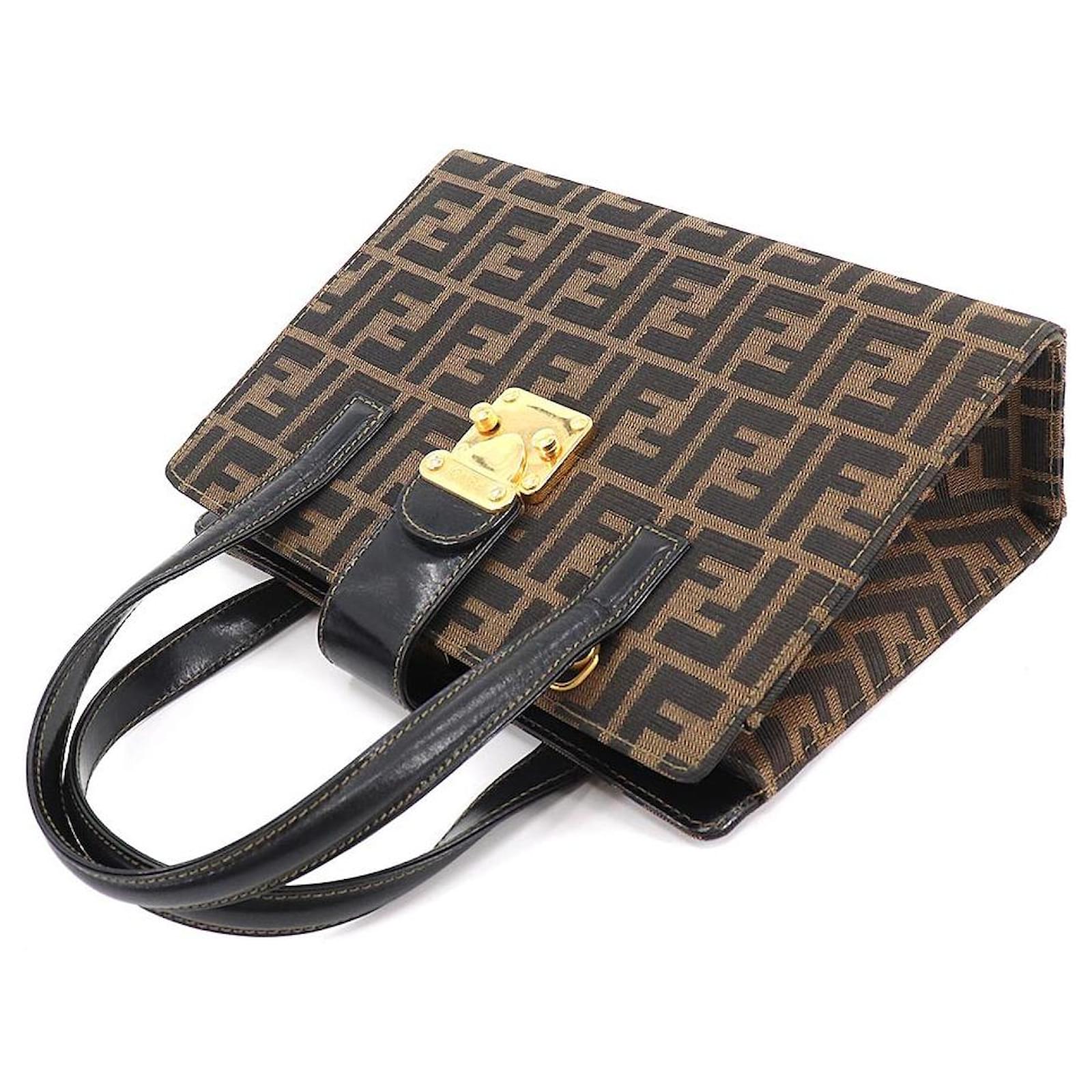 FENDI Handbag Zucca pattern vanity bag vintage canvas/leather/Gold Har –