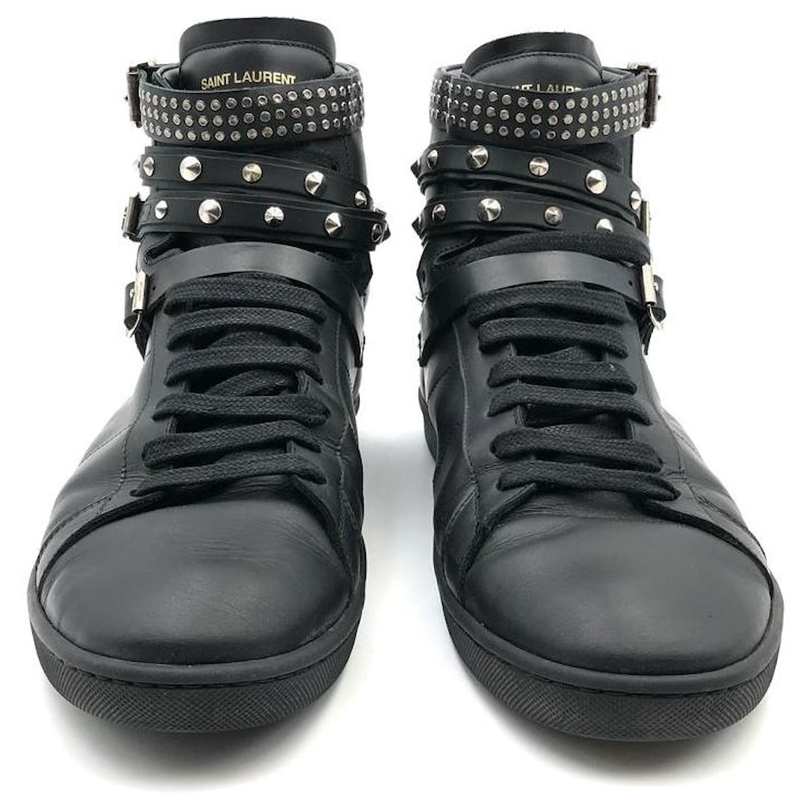 Saint Laurent Paris high top sneakers in black leather with