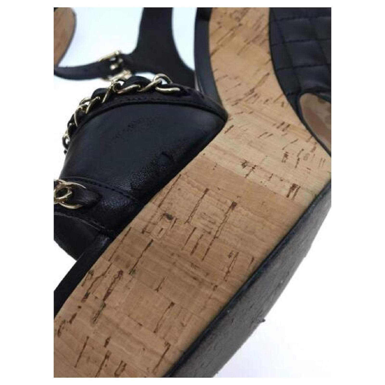 Used] CHANEL Coco Mark Matrasse / Wedge Sandals / Quilted Chain / 39 (24.5cm)  / Black / Leather ref.509114 - Joli Closet