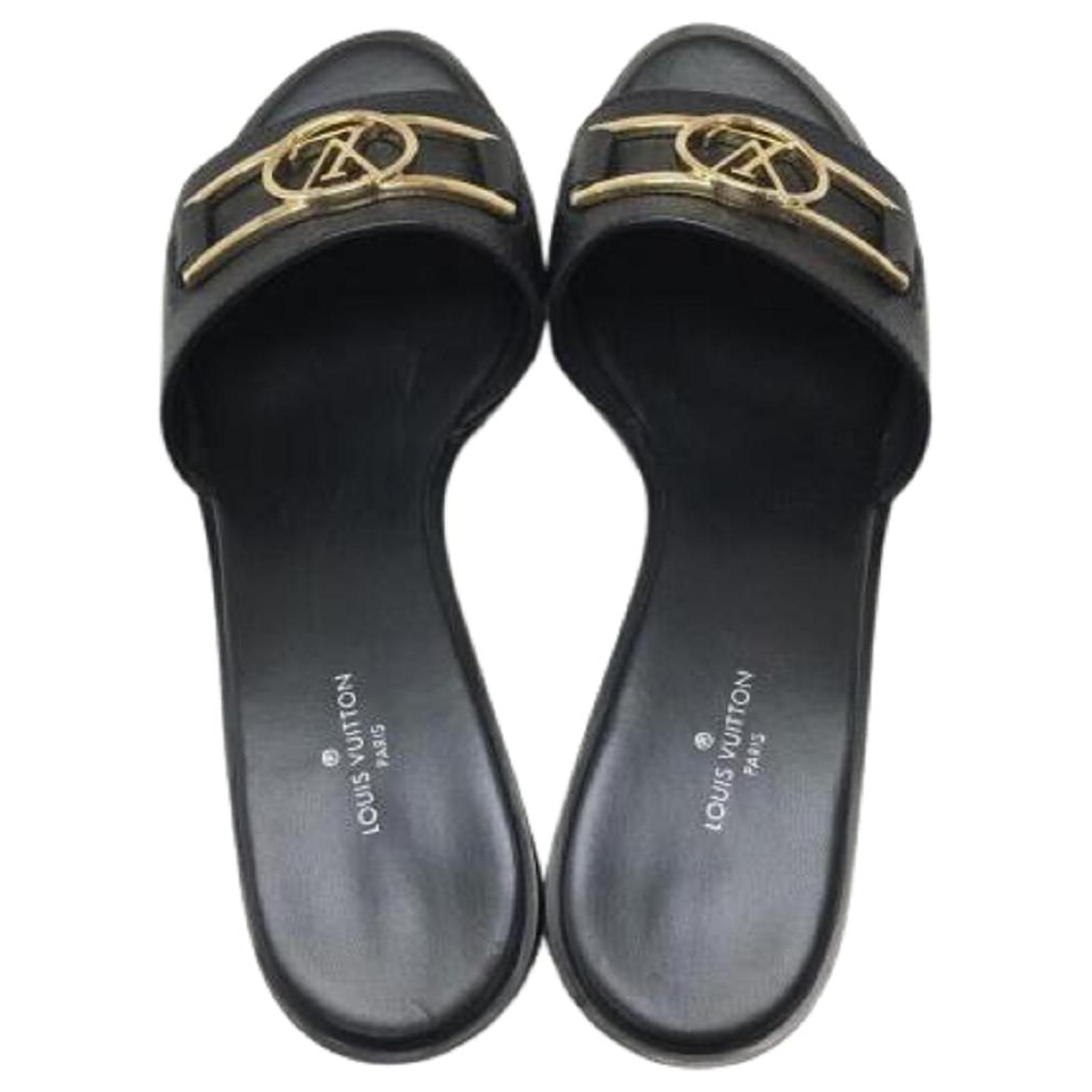 Leather sandals Louis Vuitton Black size 9.5 US in Leather - 35342814