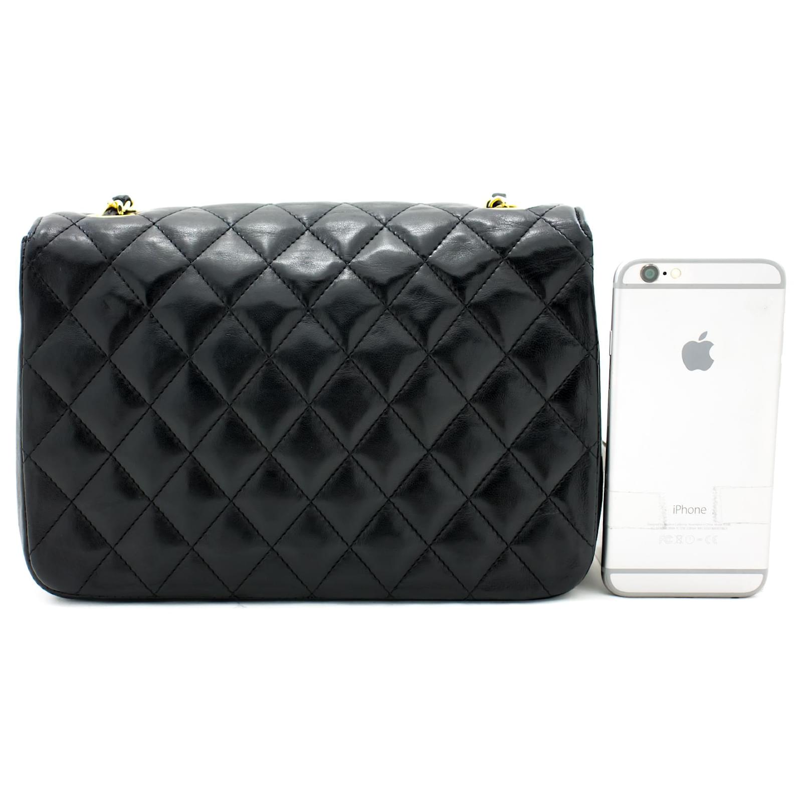 j18 CHANEL Authentic Half Moon Chain Shoulder Bag Crossbody Black Quilted  Flap