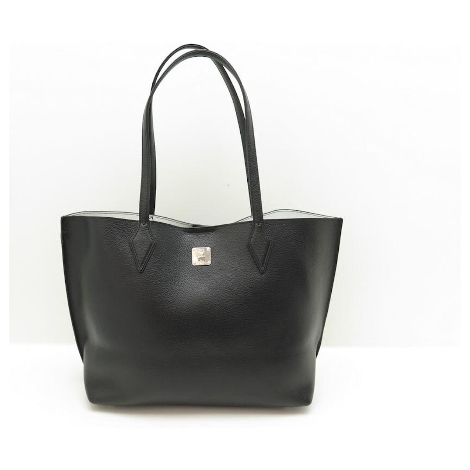 MCM Yris Medium Leather Shopper Tote Bag Black