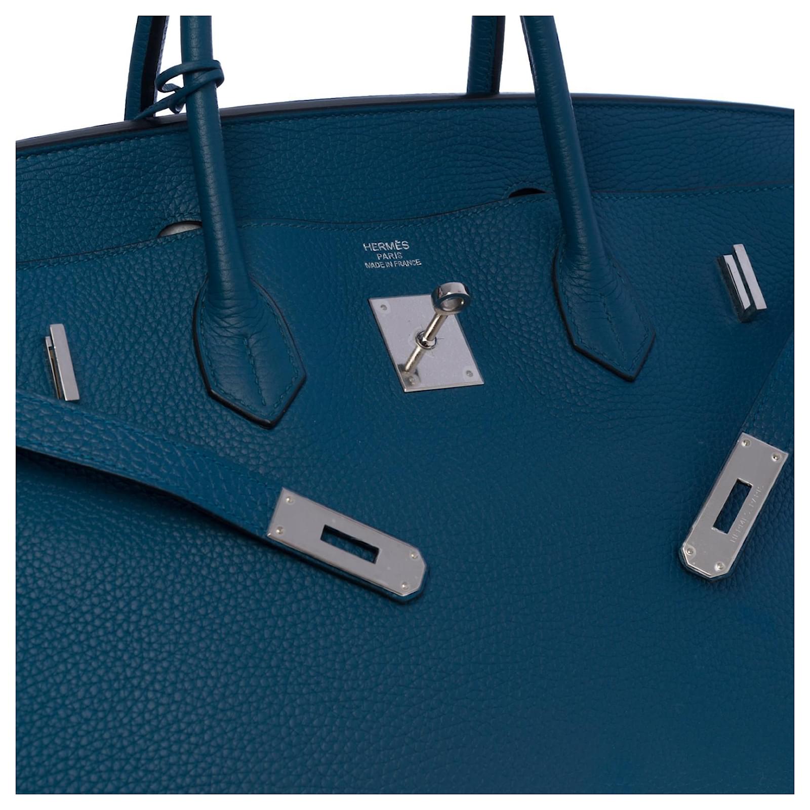 As New Hermes 40cm Cobalt Blue Togo leather Birkin with Palladium Hardware