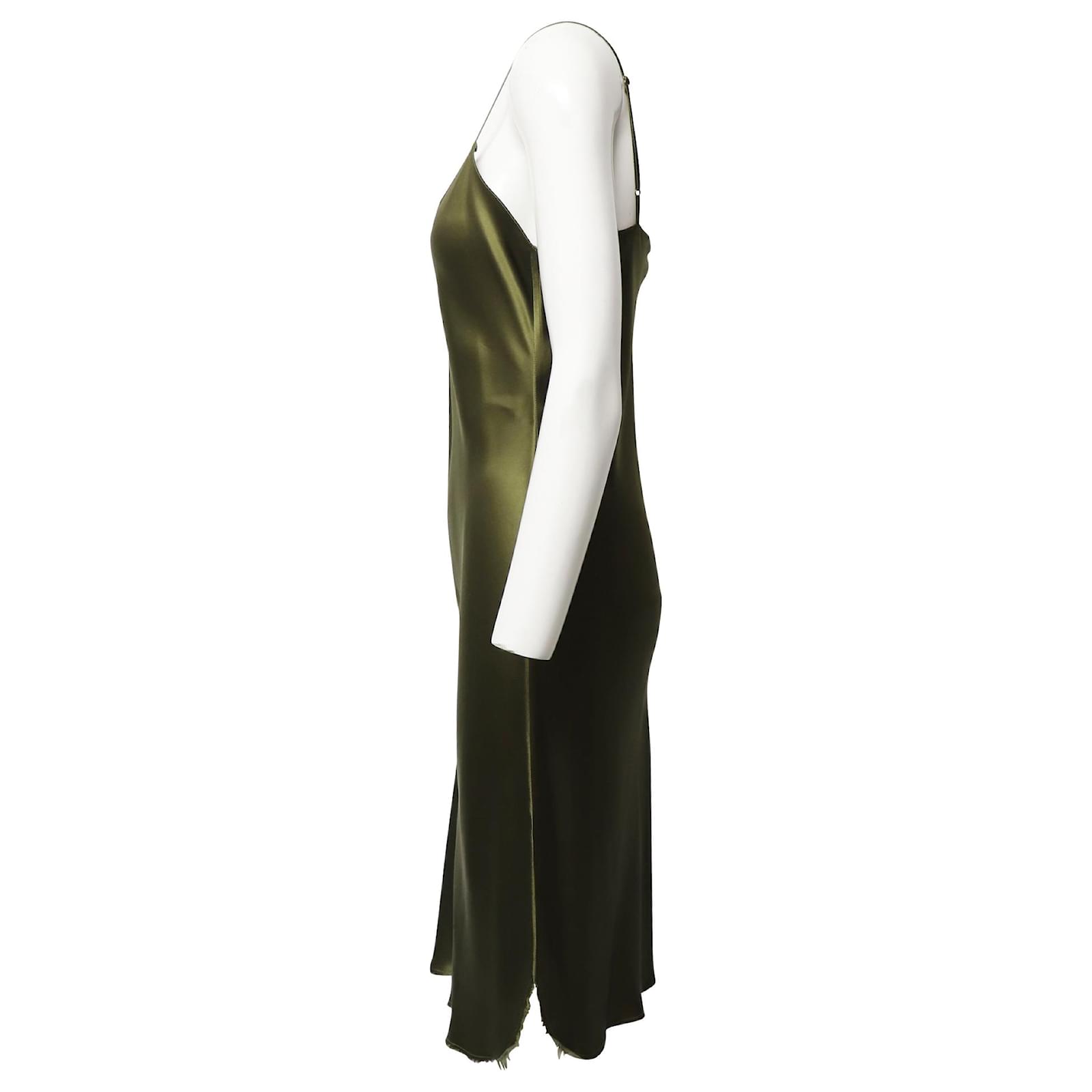 Nili Lotan Cami Slip Dress in Green Silk (Sold) - Joli Closet