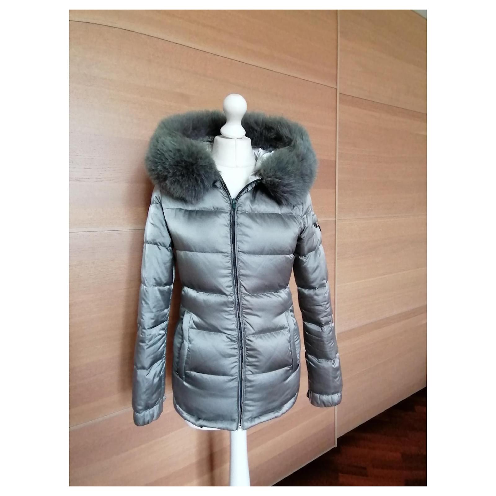 grey prada coat with fur