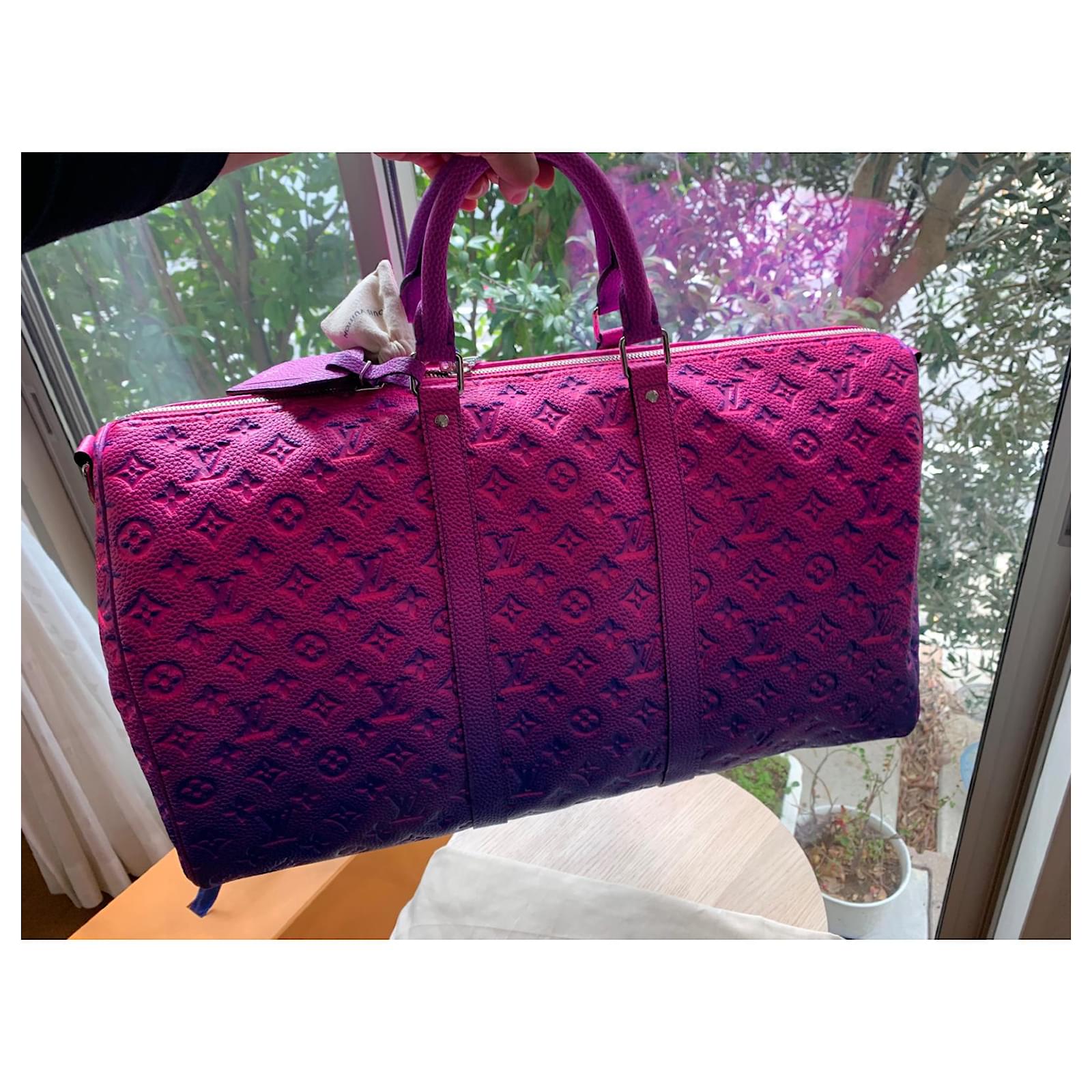 NEW-Louis Vuitton keepall 50 strap Travel bag Spray in Pink/Blue / Virgil  Abloh