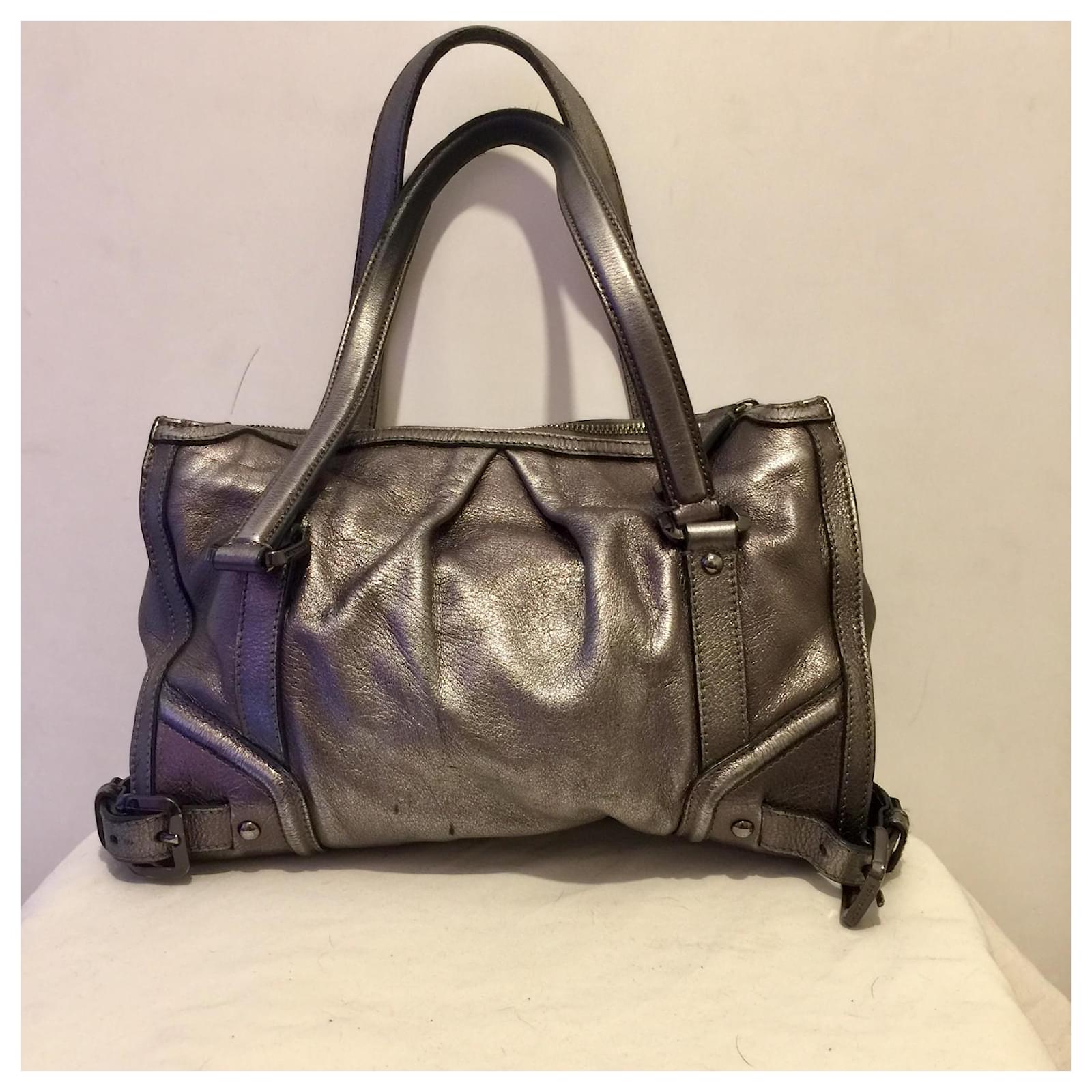 Burberry Silver shoulder bag with dual handles Silvery Metallic Leather   - Joli Closet