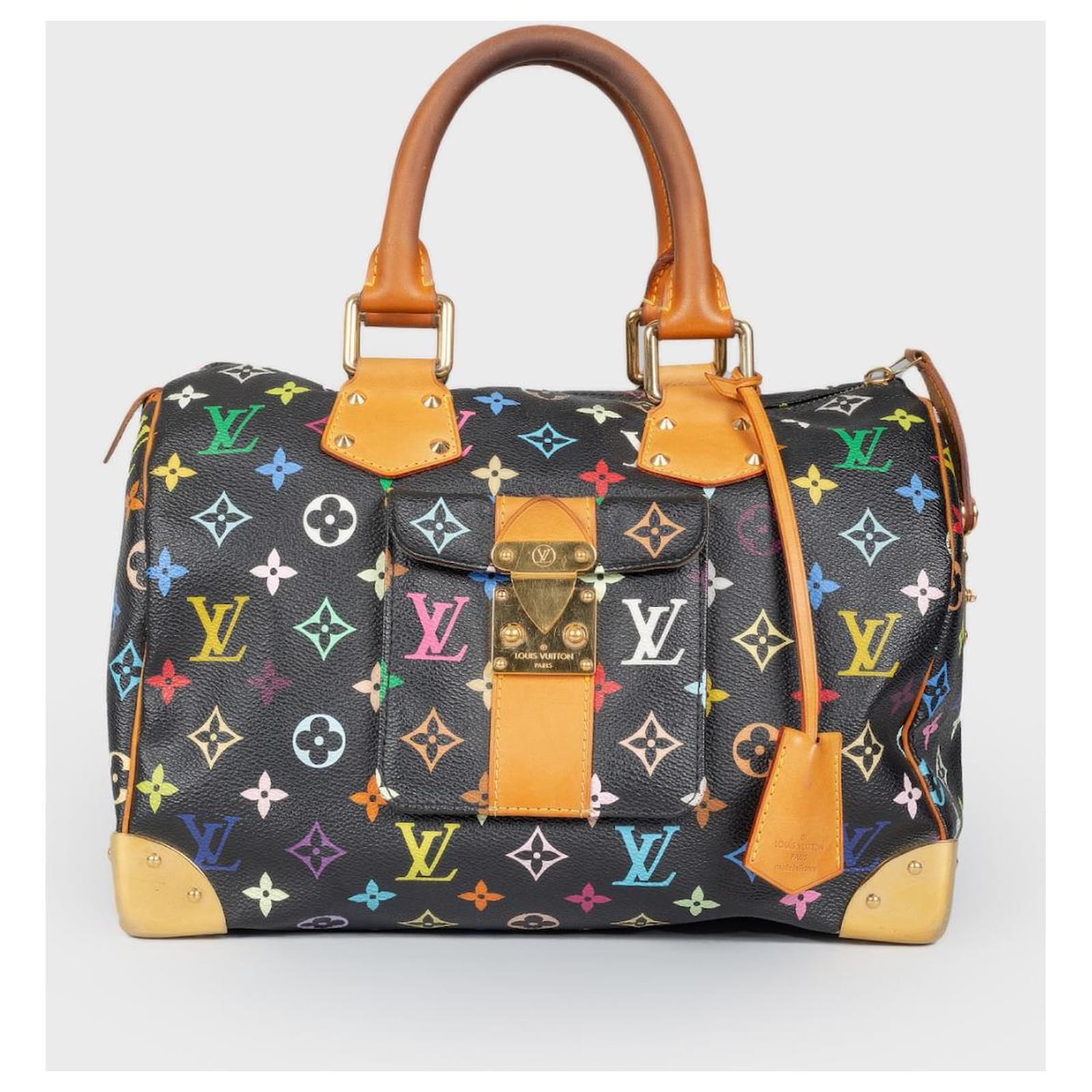 LOUIS VUITTON Speedy 30 Monogram Multicolor Satchel Bag Black