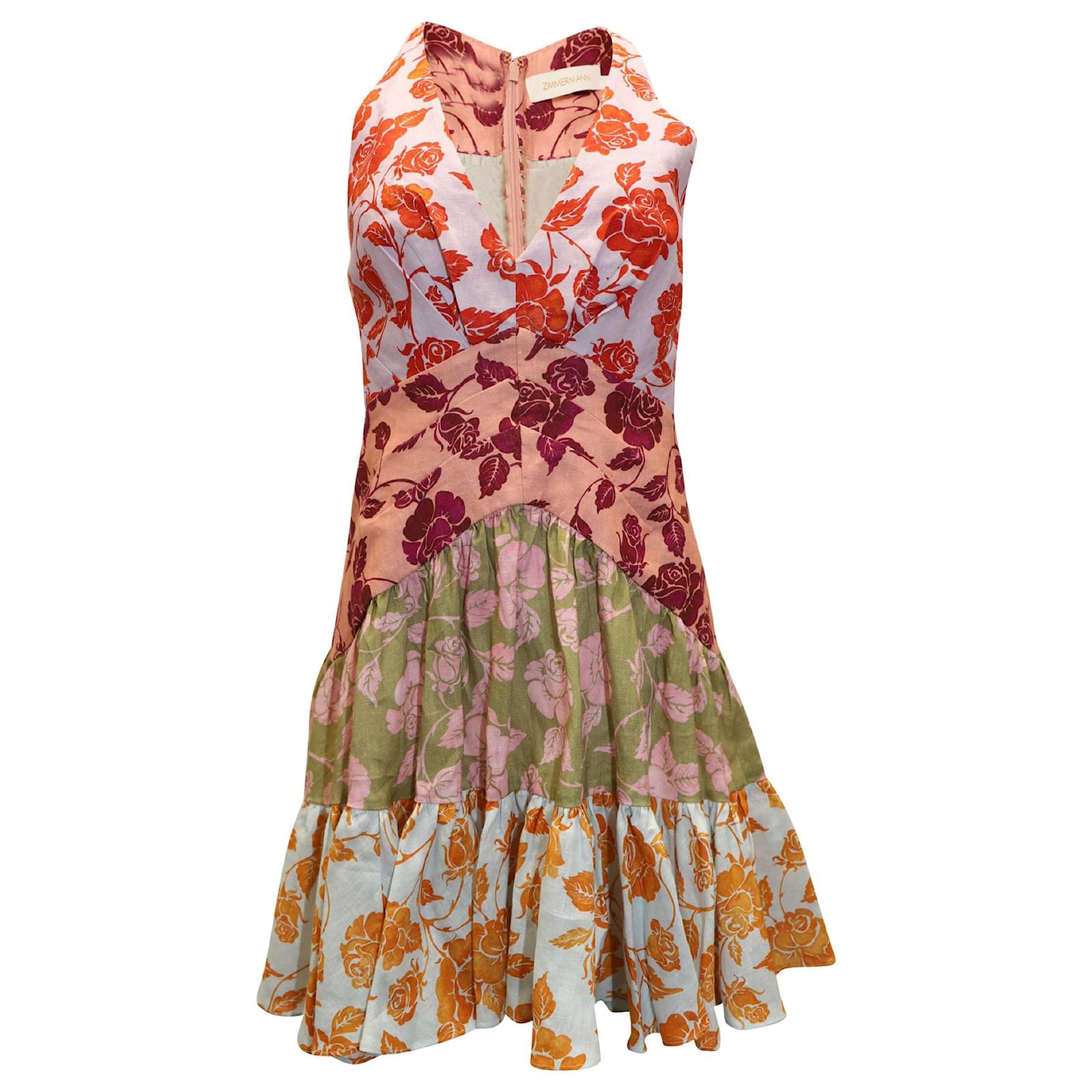 Zimmermann Lovestruck V-Neck Mini Dress in Floral Print Linen ref ...