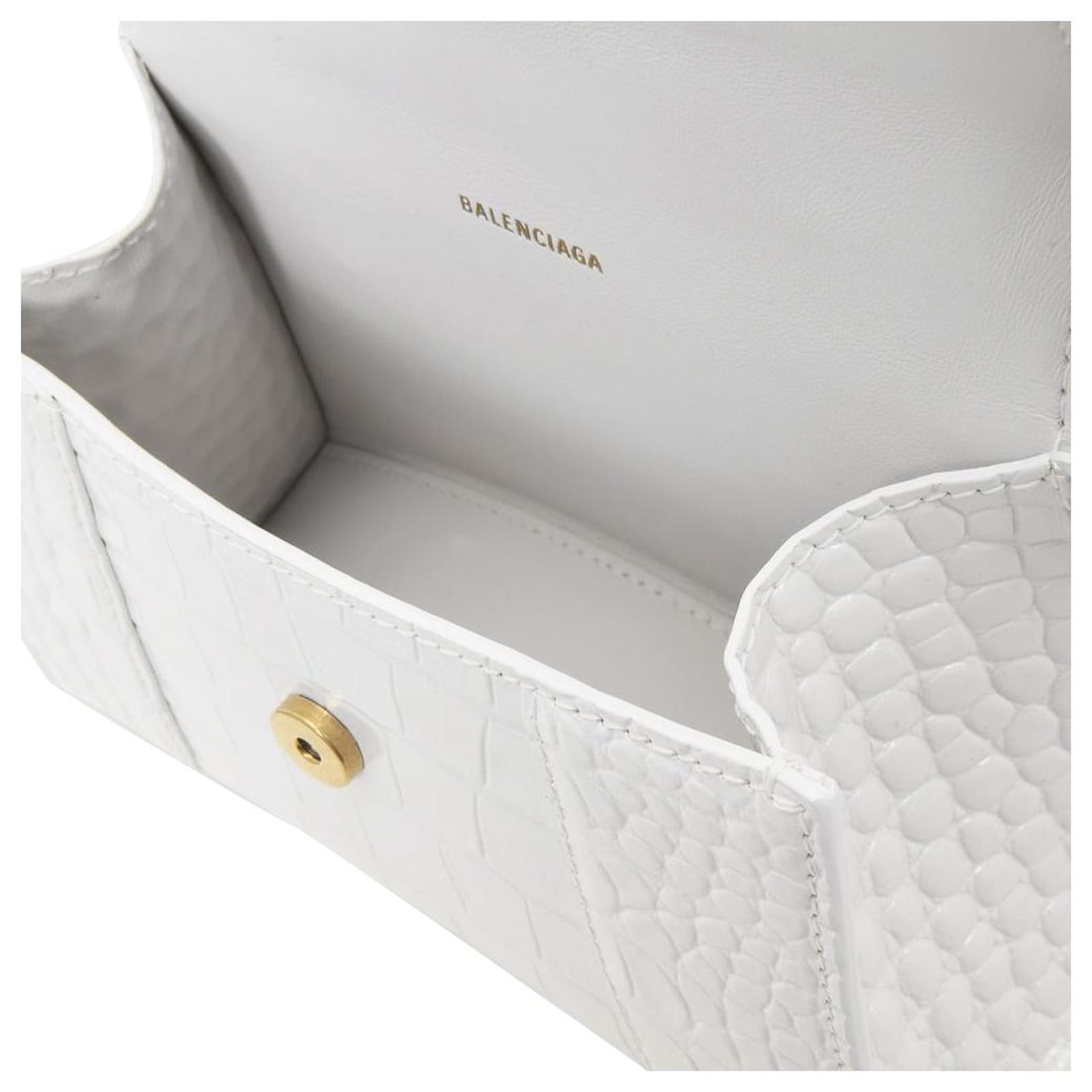 Balenciaga Hourglass XS Bag in White Shiny Crocodile Embossed Leather ...