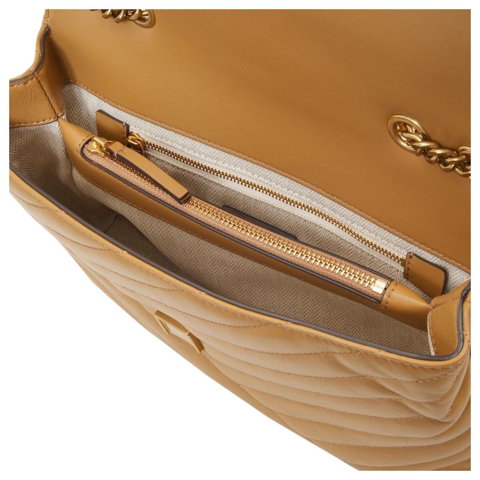 Tory Burch Kira Chevron Convertible Shoulder Bag in Camel Leather