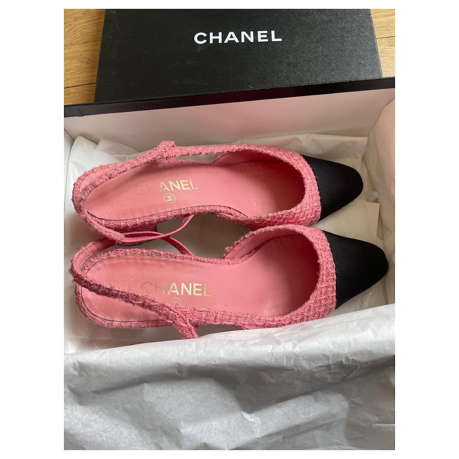 Chanel NudePink Leather and Patent CapToe Dorsay Slingback Pumps Size 36  Chanel  TLC