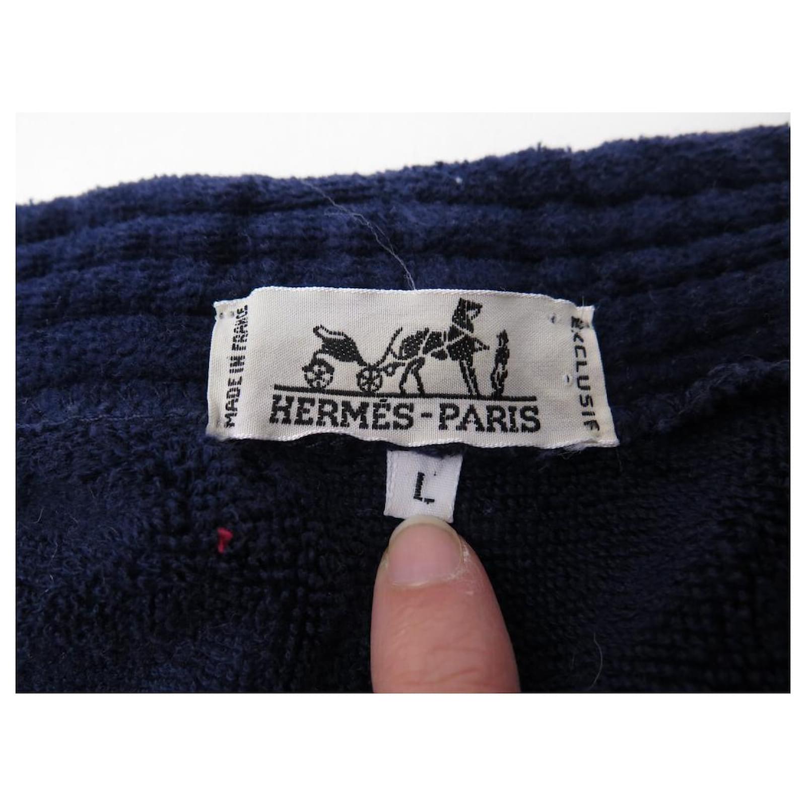 Hermès NEW HERMES BATHROBE L 42 NAVY BLUE COTTON ROBE NEW BATHROBE