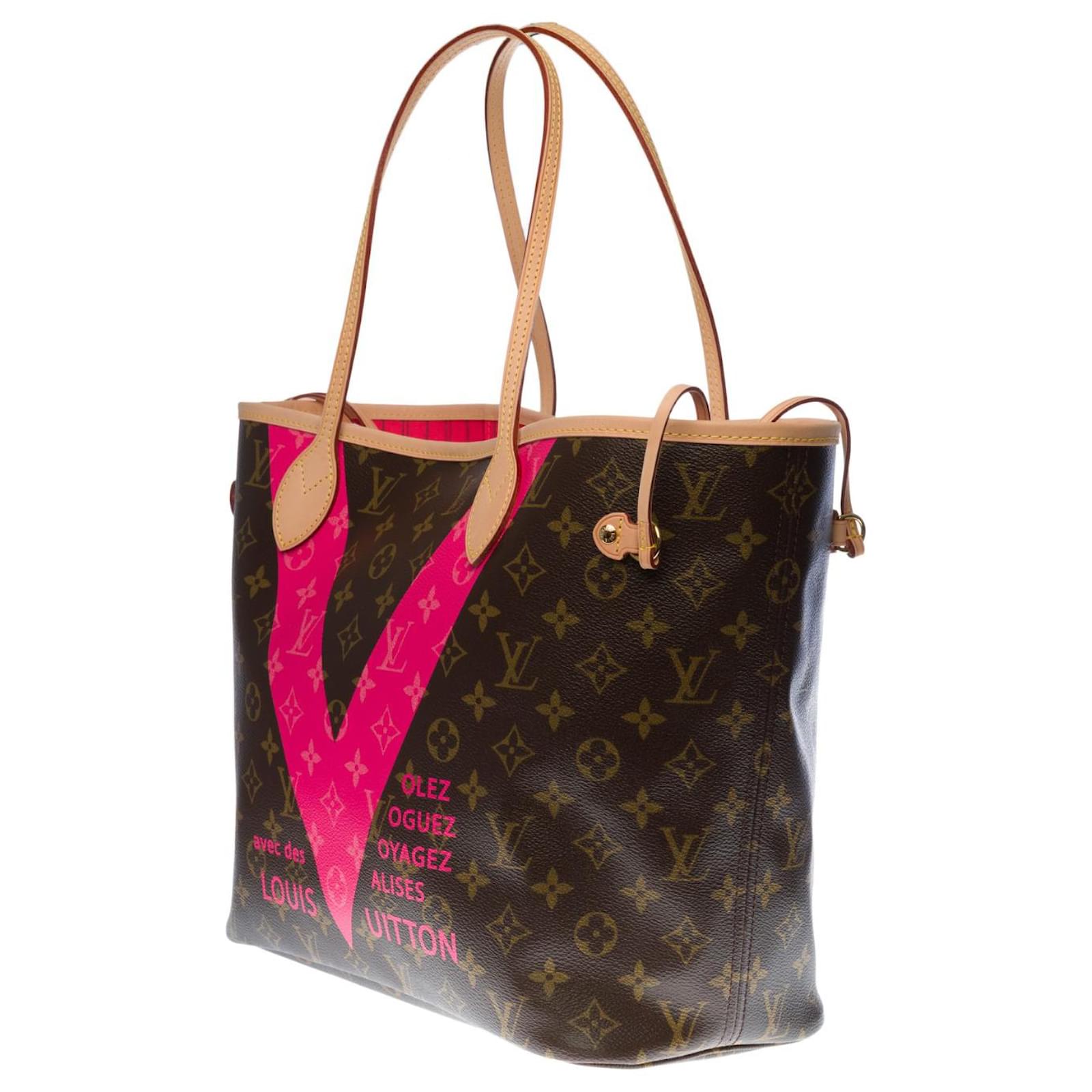 Superb Louis Vuitton Neverfull MM tote bag in monogram canvas limited  edition V Fuchsia Saint-Tropez Brown Cloth ref.378212 - Joli Closet