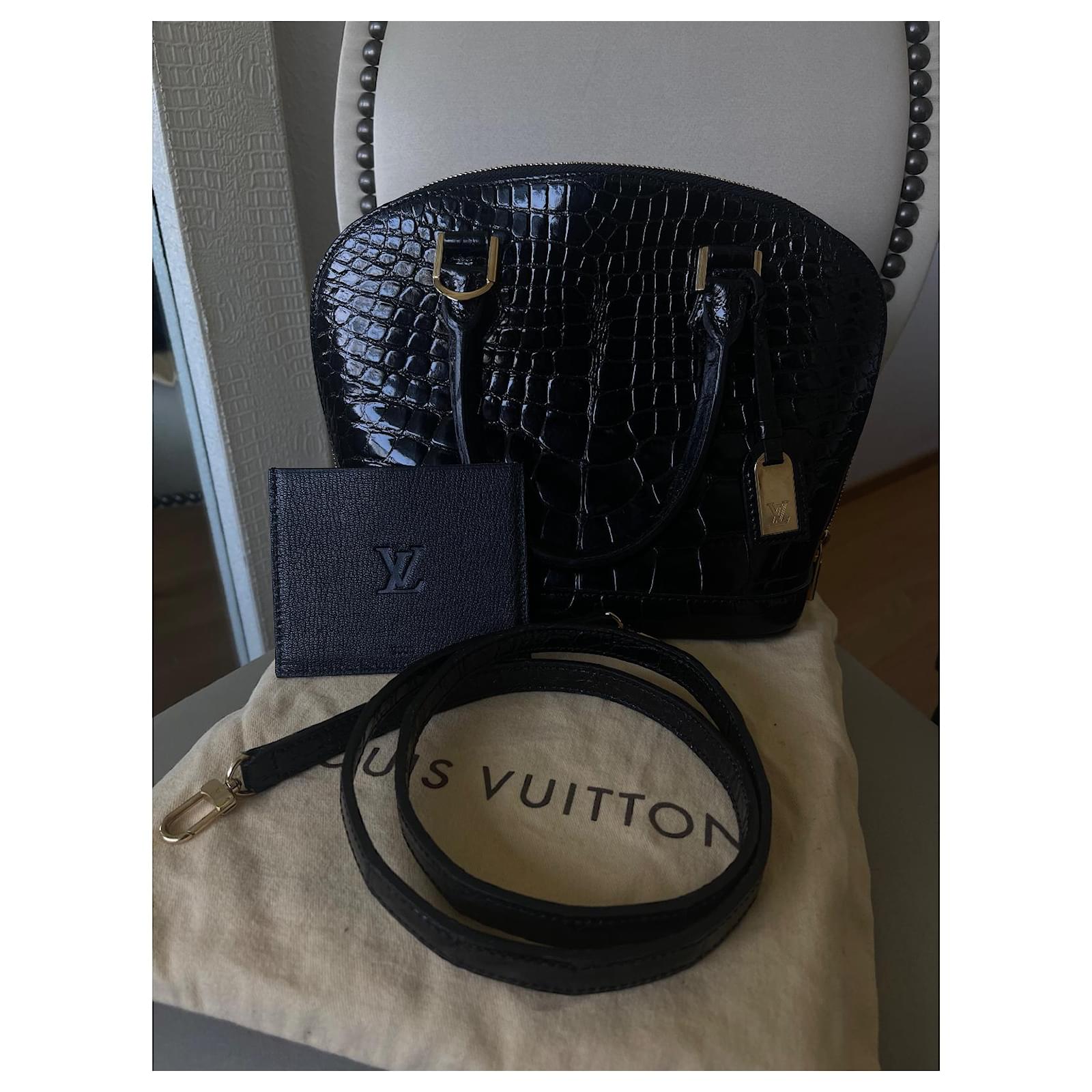 Louis Vuitton Alma shoulder bag black shinny crocodile leather
