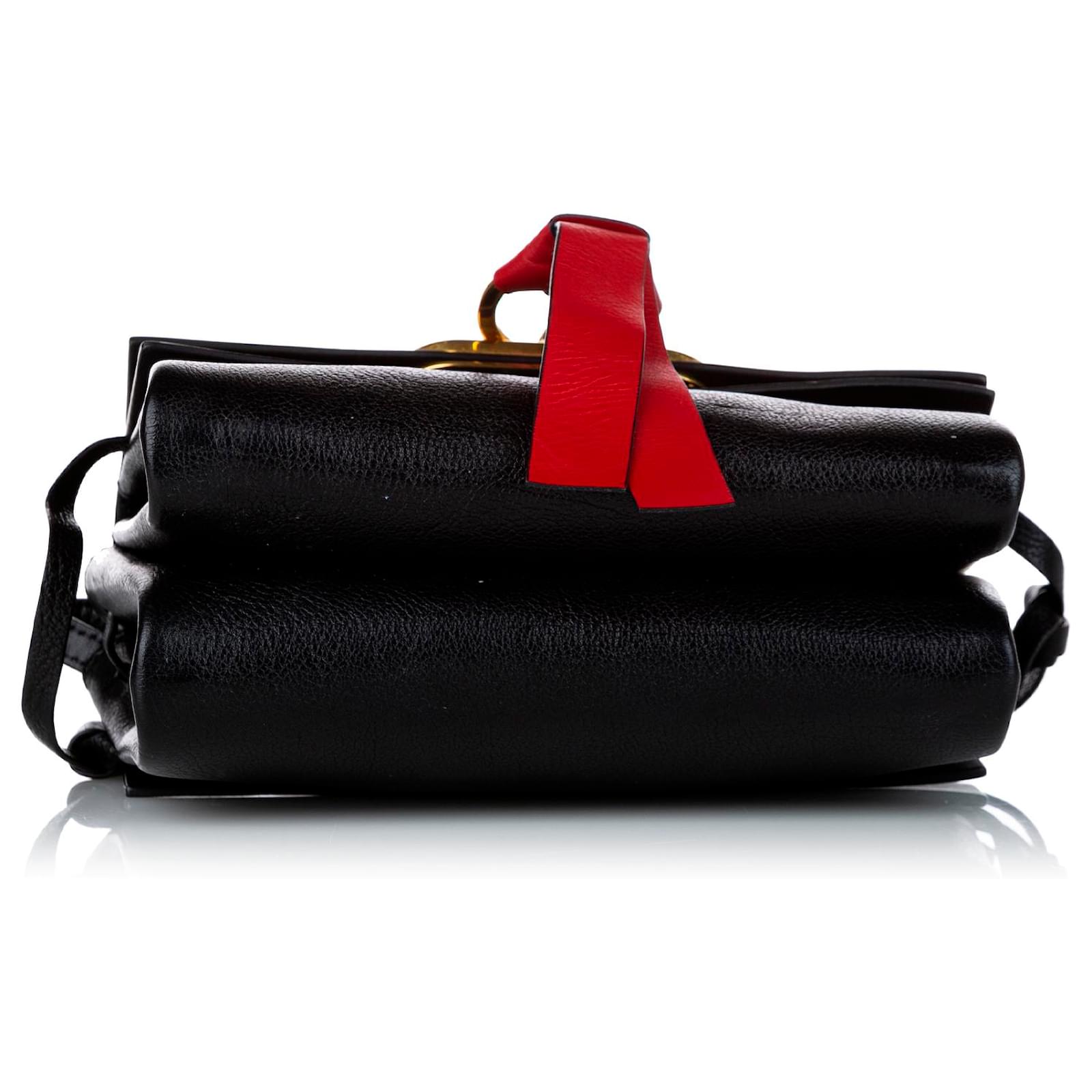 Valentino Garavani Black VRing Leather Crossbody Bag Red Pony