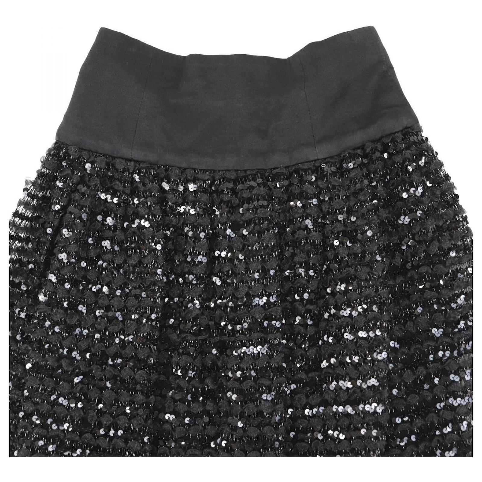 *[Used] Chanel Vintage Sequin Decoration Flare Long Skirt Ladies Black ...