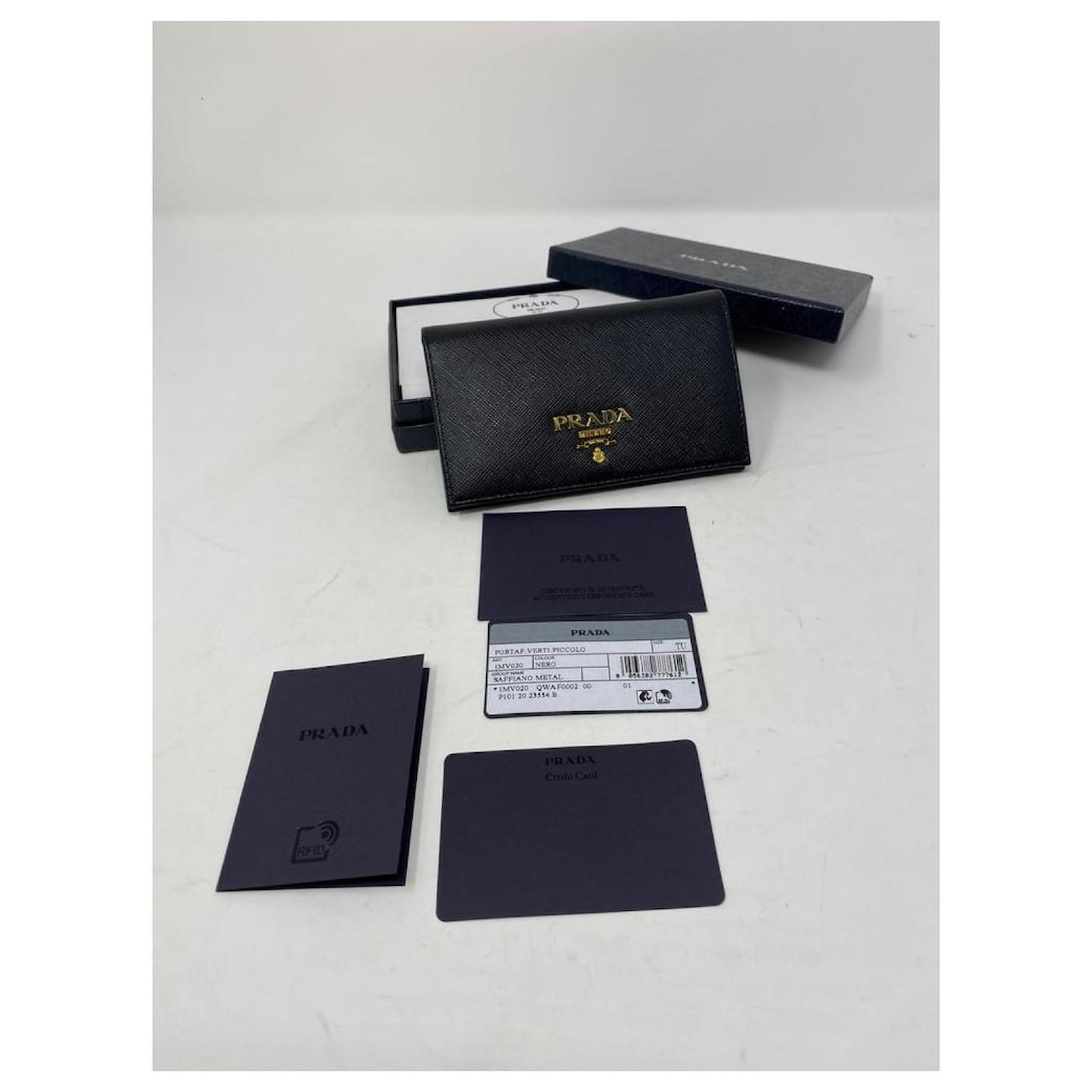PRADA Saffiano Metal Card Holder Compact Wallet Black 1311577