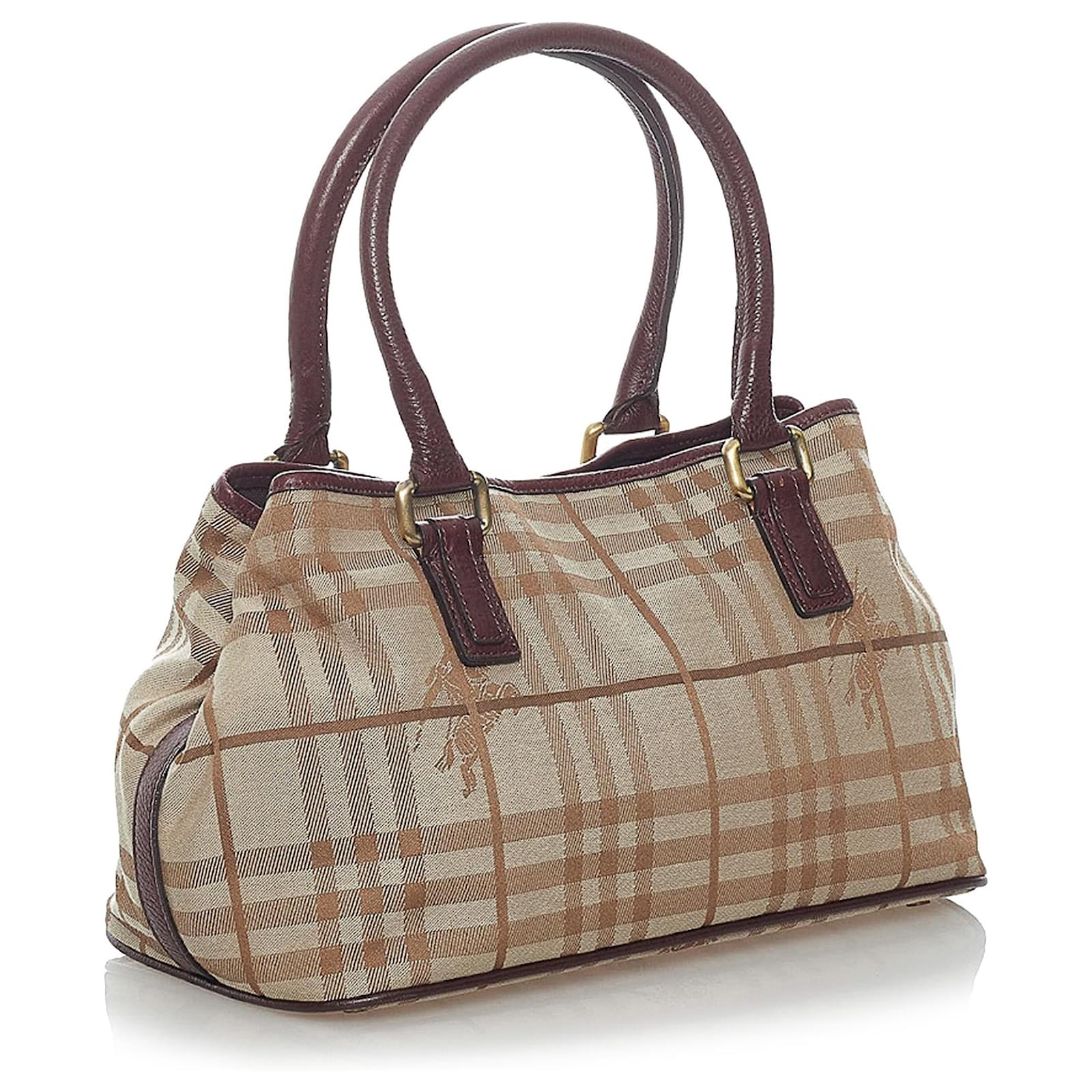 Burberry Haymarket Check Canvas Handbag Beige Cloth Pony-style