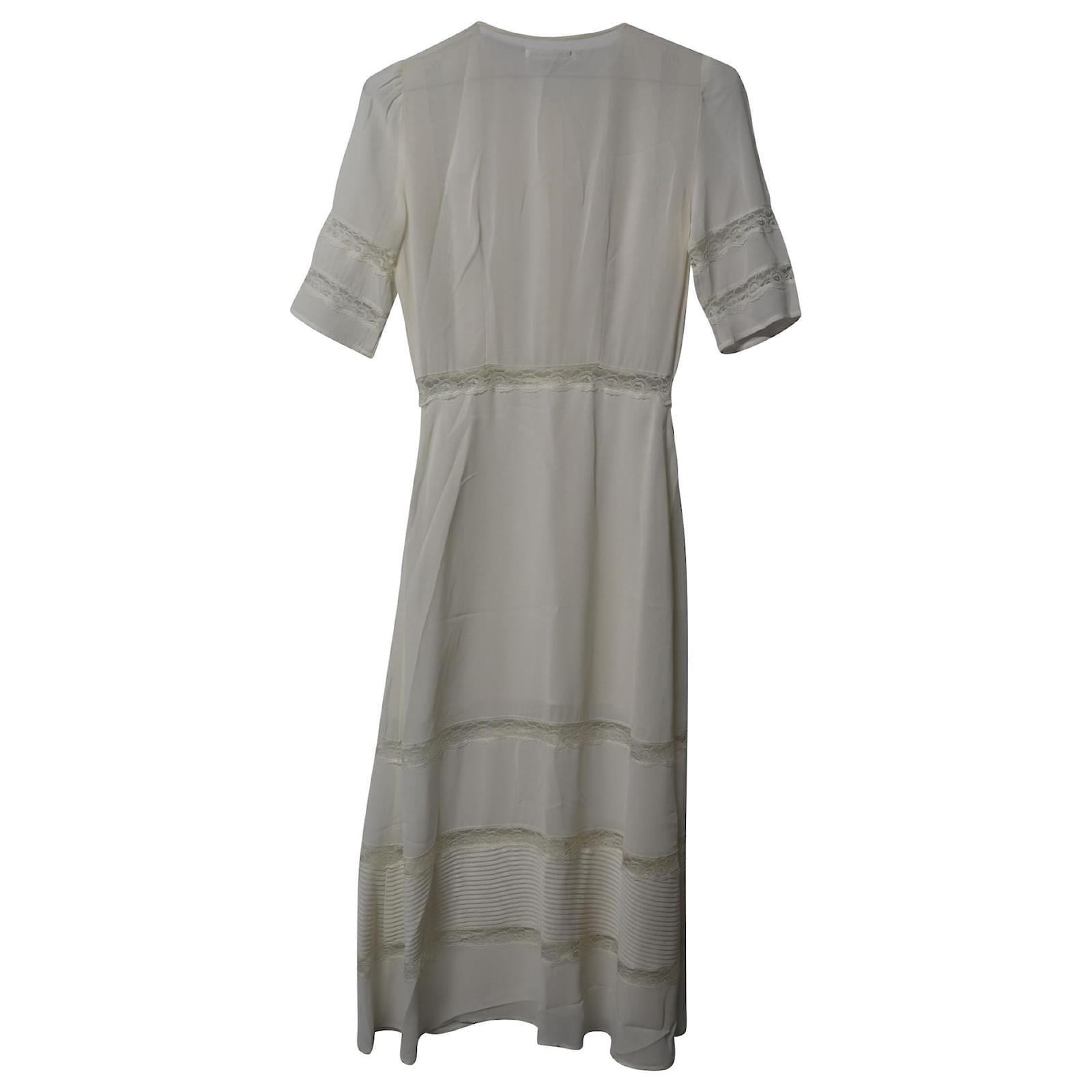 Reformation Surrey Lace Trimmed Midi Dress in Cream Viscose White - Main Image