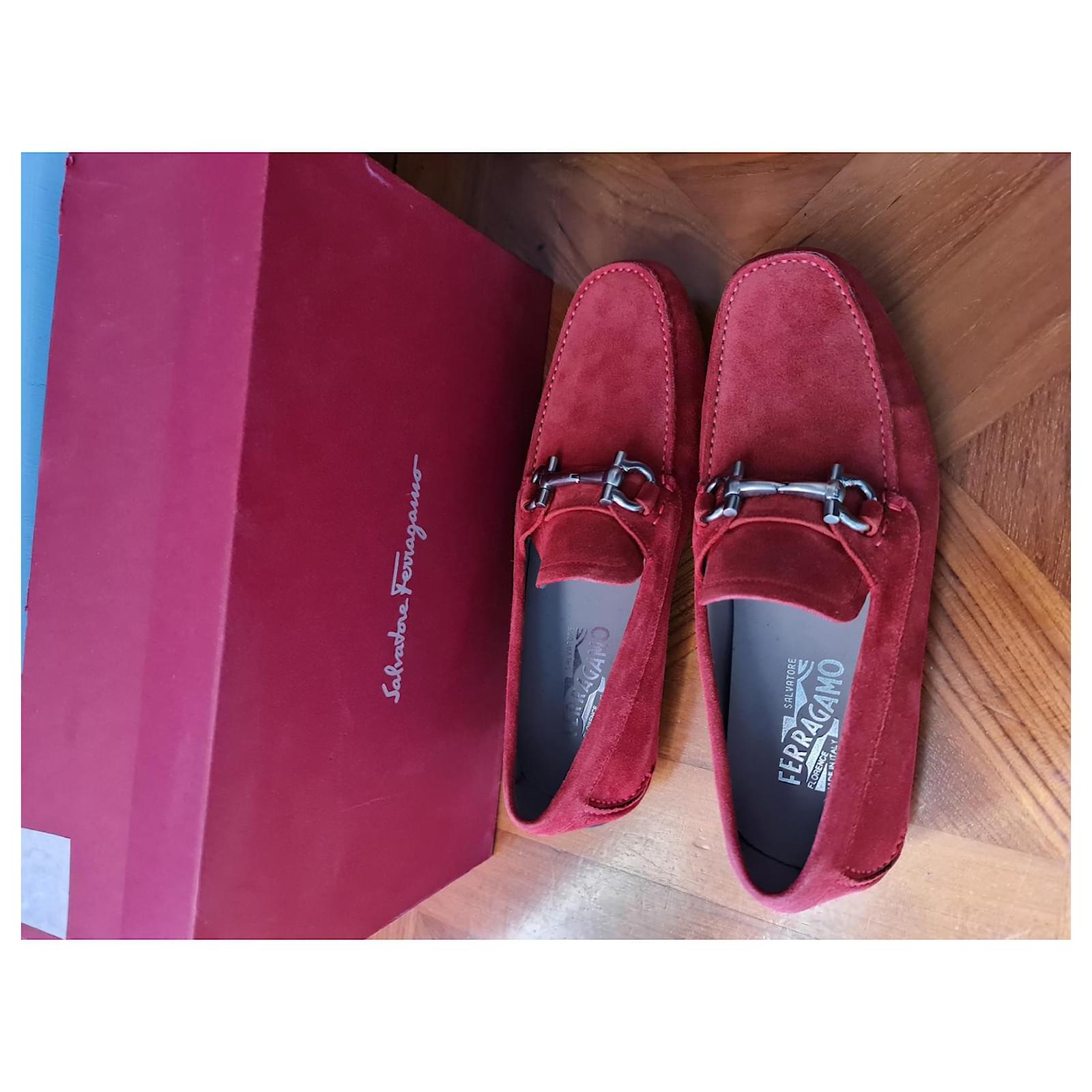 Salvatore ferragamo sale red loafers