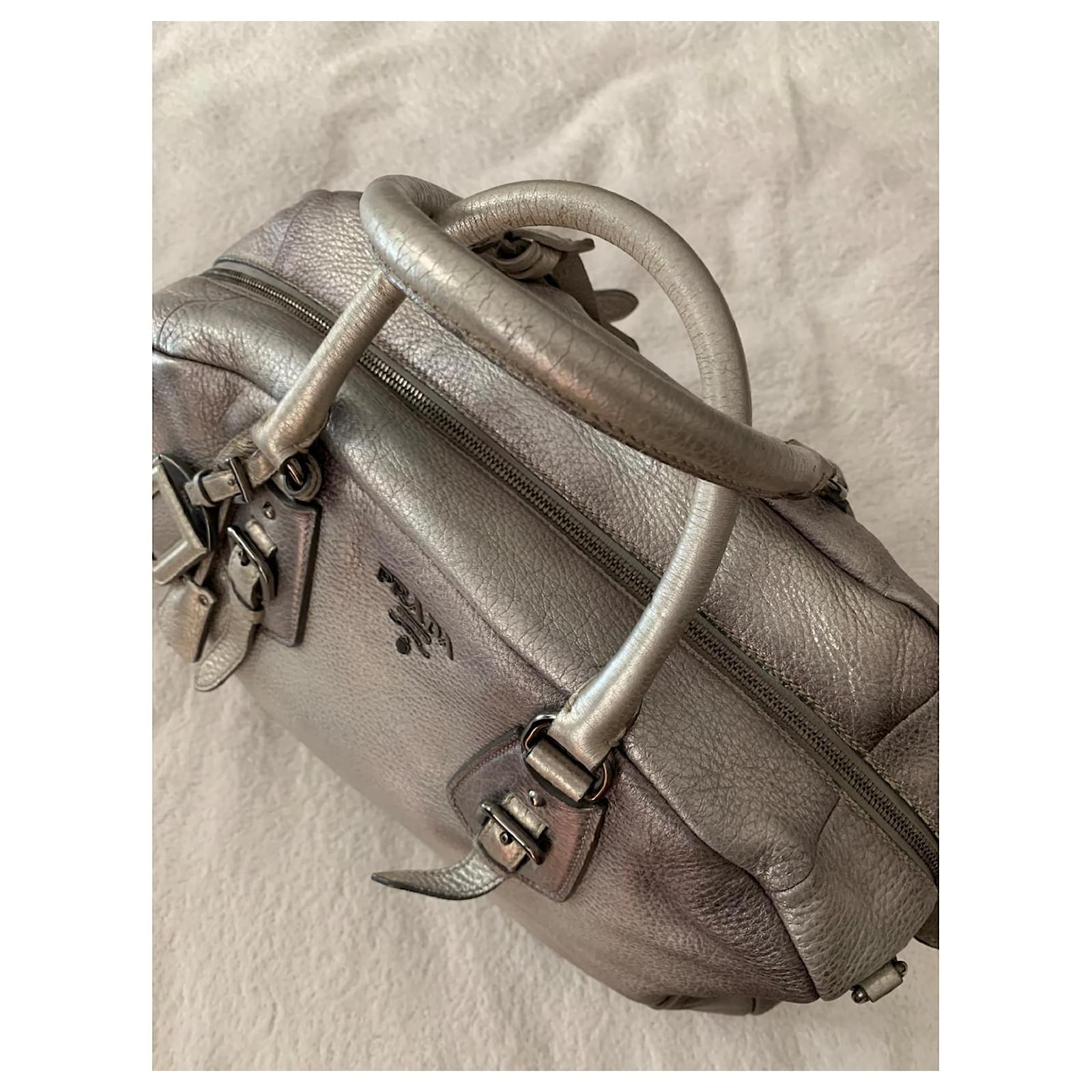 Vintage Prada Silver deer leather large handbag Silvery Deerskin