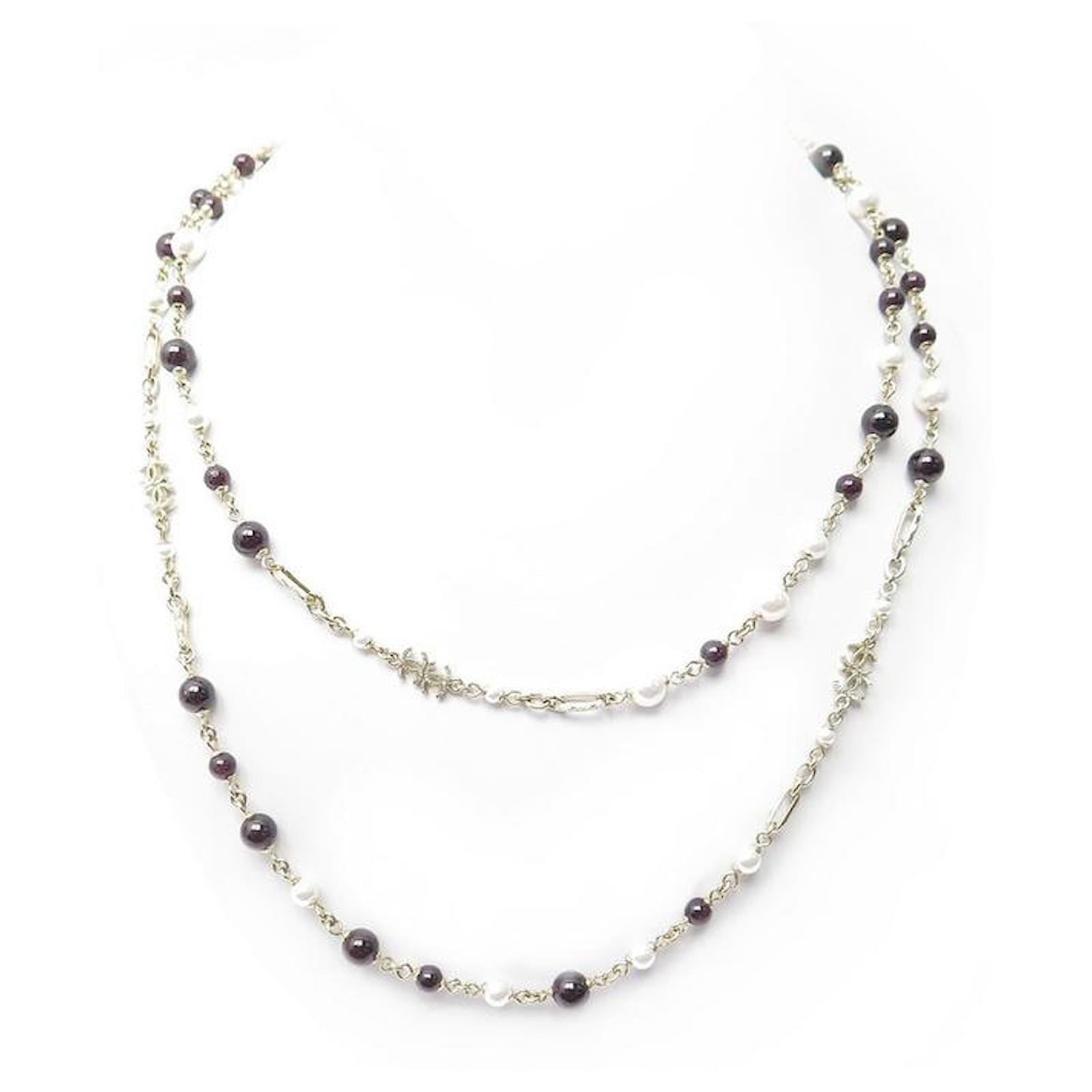 NEW CHANEL NECKLACE 2022 CC LOGO PEARL NECKLACE 120 CM GOLD METAL