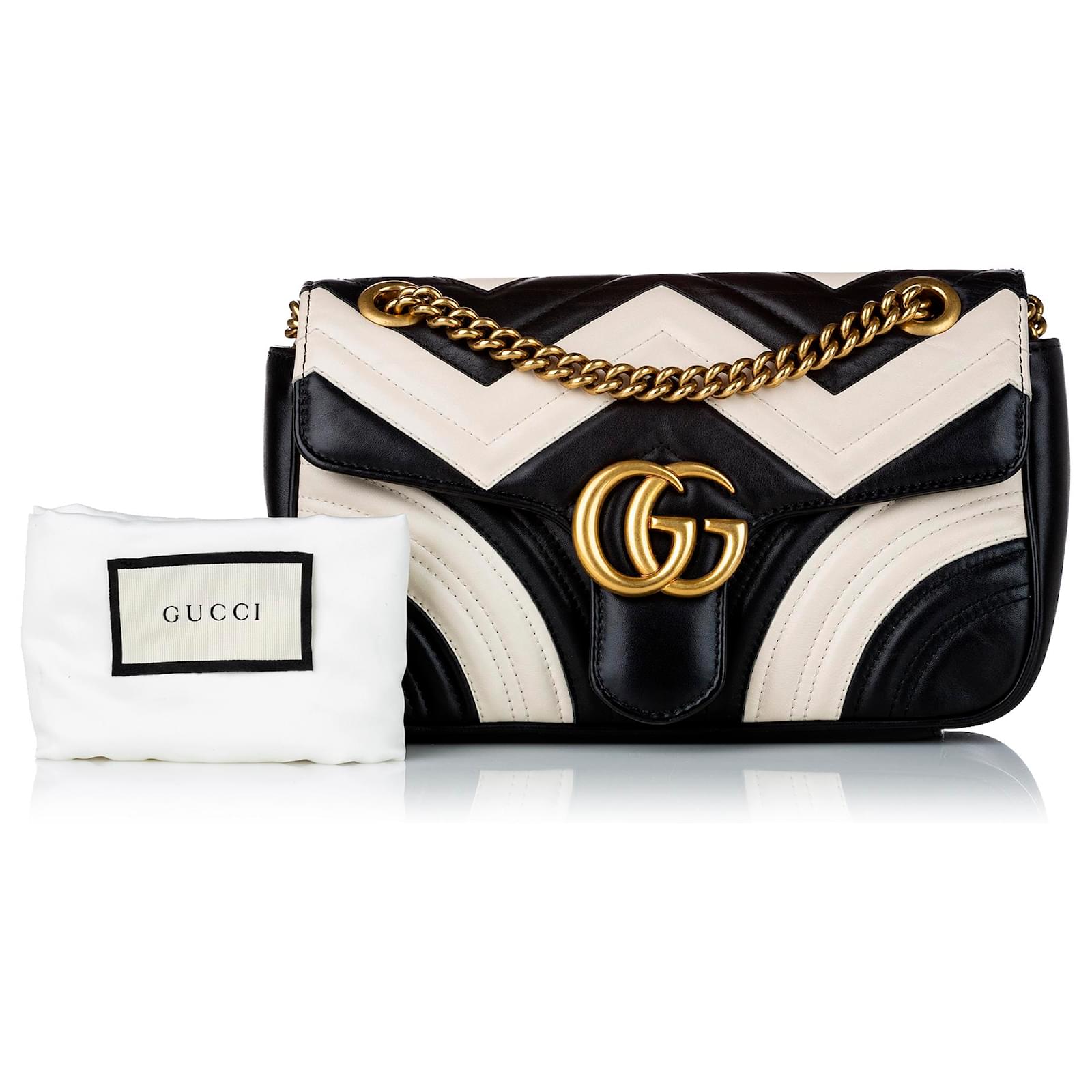 inadvertently Cow At first Gucci Black GG Marmont Matelasse Leather Crossbody Bag White Metal  Pony-style calfskin ref.518539 - Joli Closet