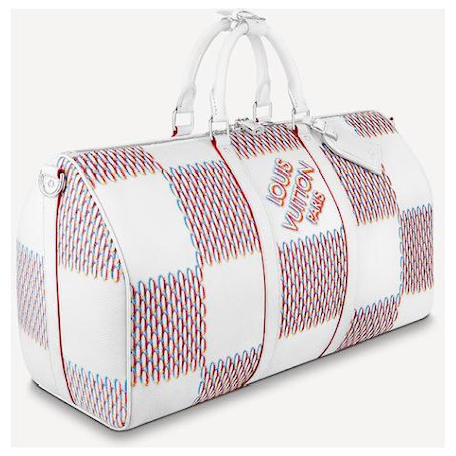 Louis Vuitton Keepall 50B White Damier Spray in Cowhide Leather