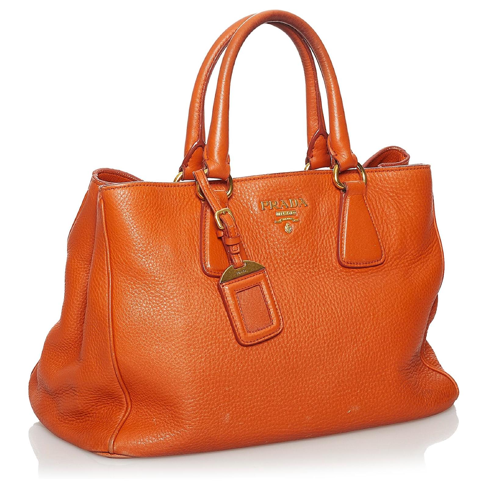Prada Orange Vitello Daino Handbag Leather Pony-style calfskin ref ...