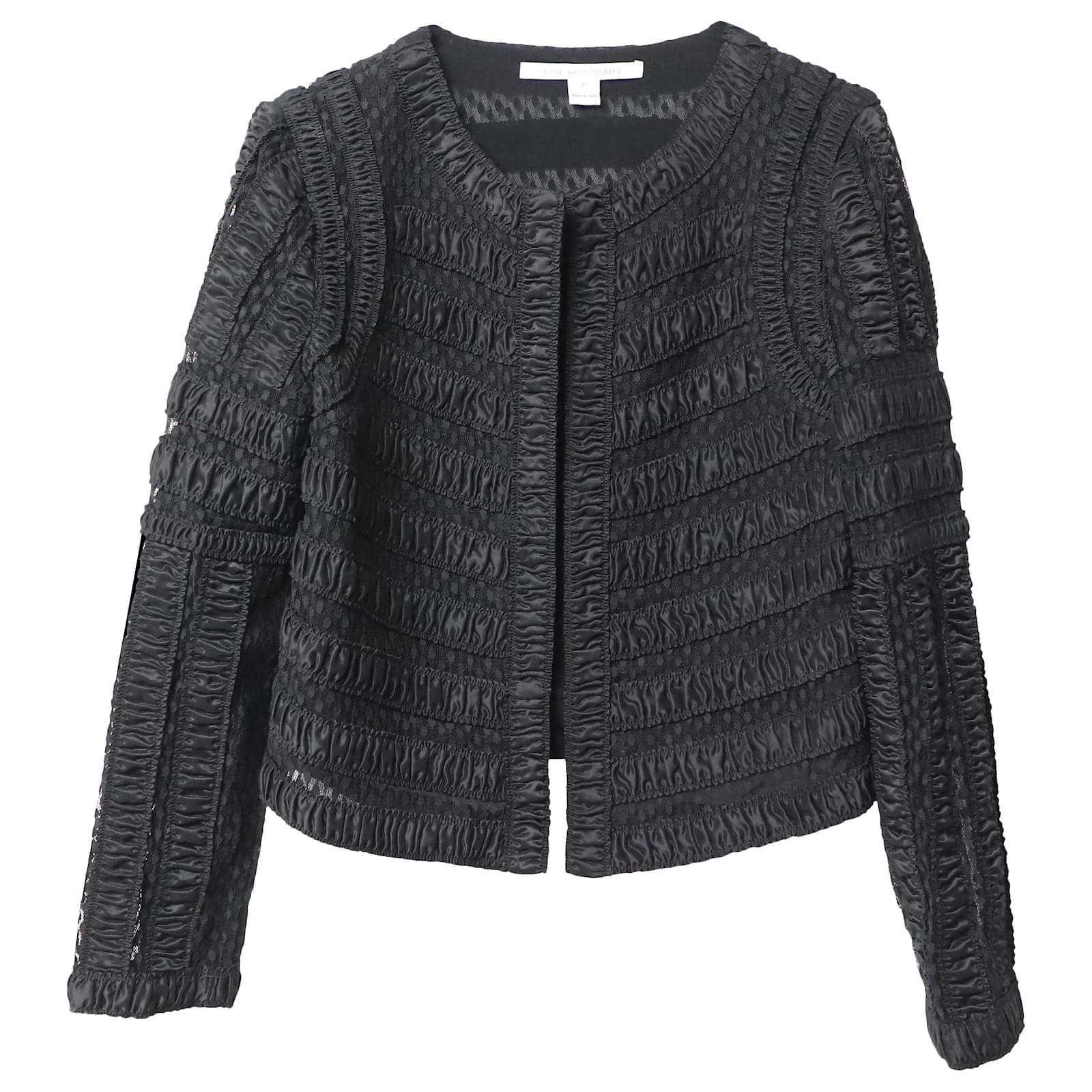 Diane Von Furestenburg Maya Lace Leather Trim Black sale Jacket 4