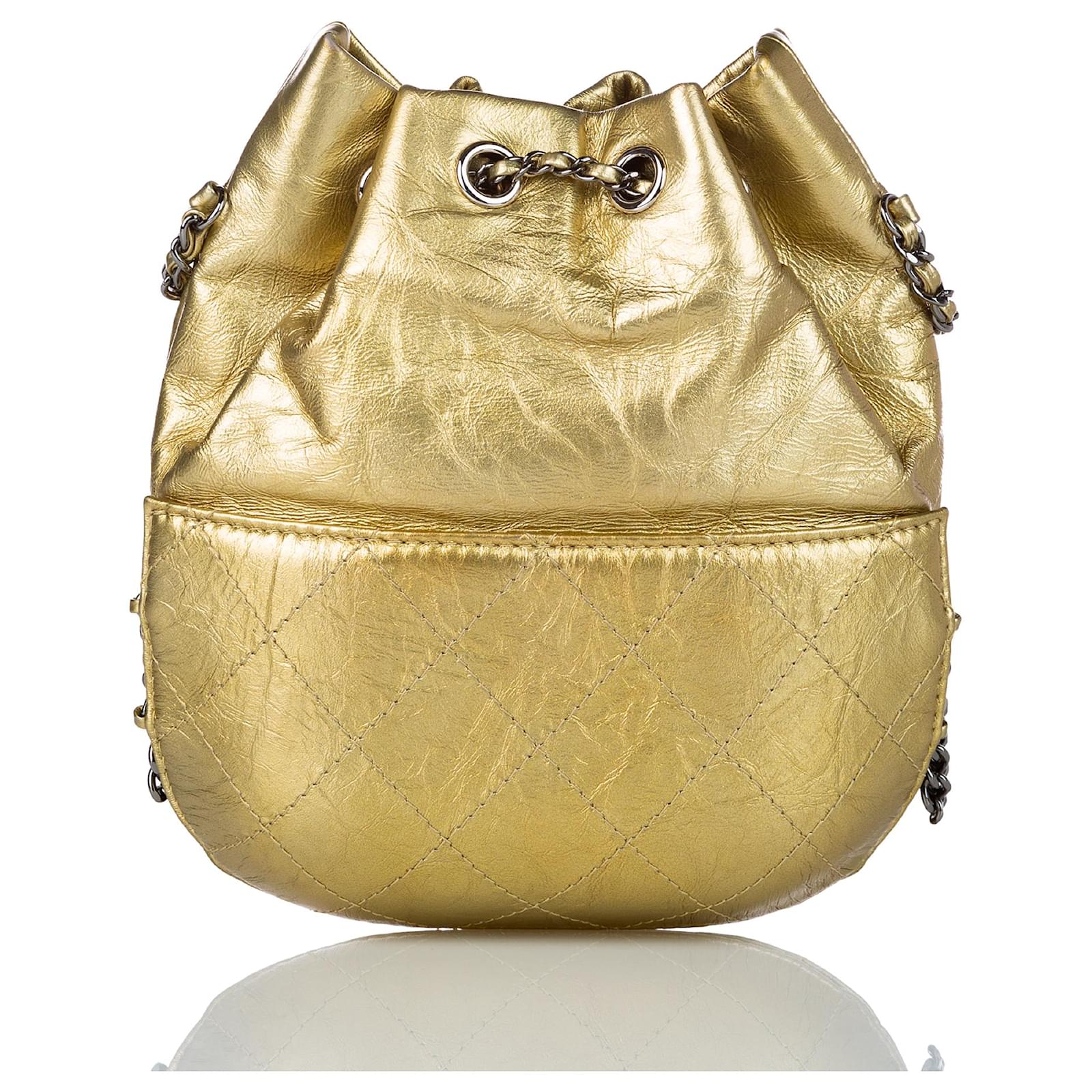 Chanel Gold Gabrielle Leather Bucket Bag