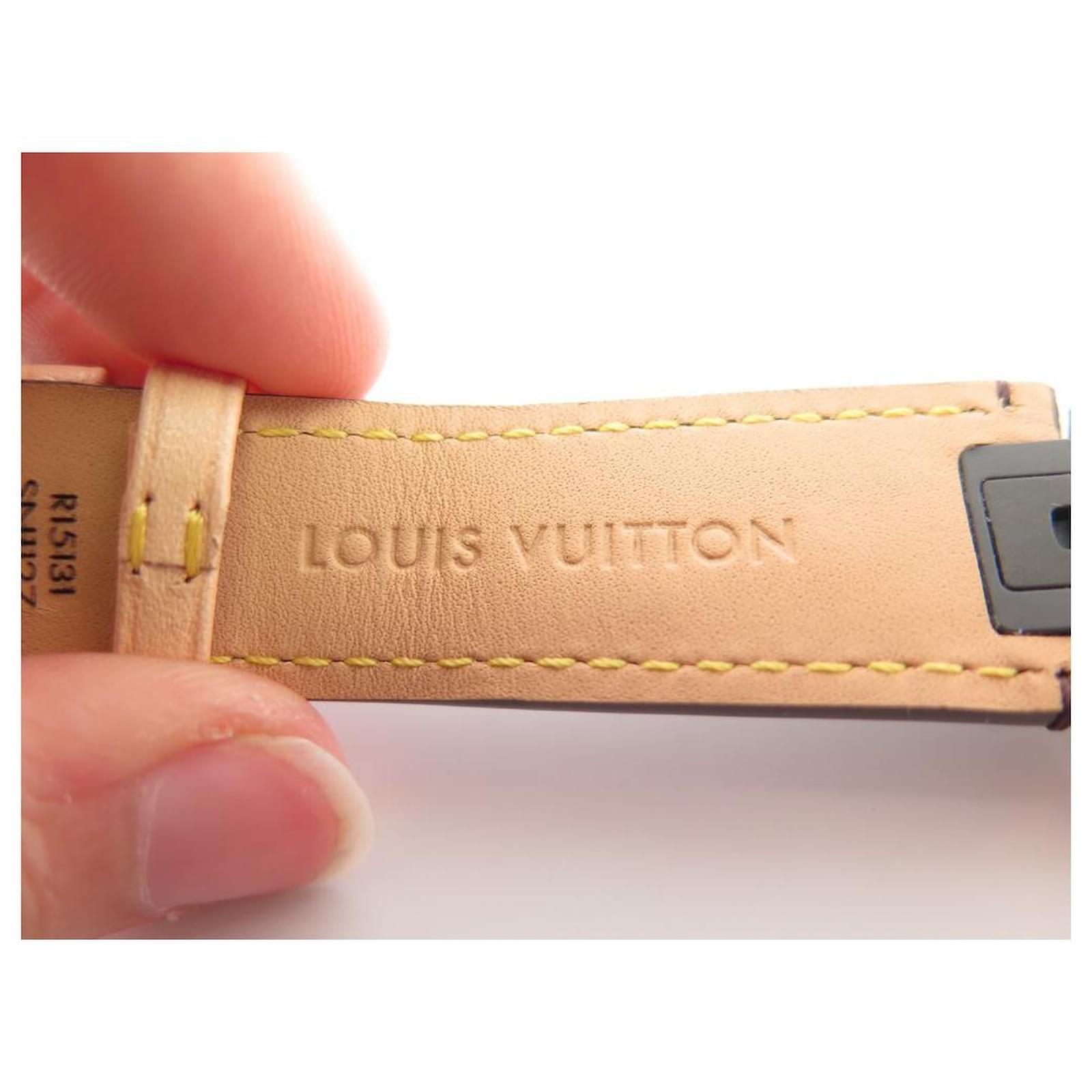 LOUIS VUITTON TAMBOUR Q WATCH1111 39 MM QUARTZ STEEL & LEATHER +