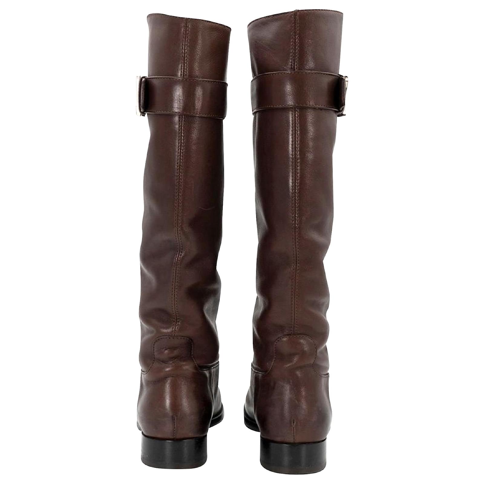 Louis Vuitton riding boots in brown leather with LV silver buckle ref