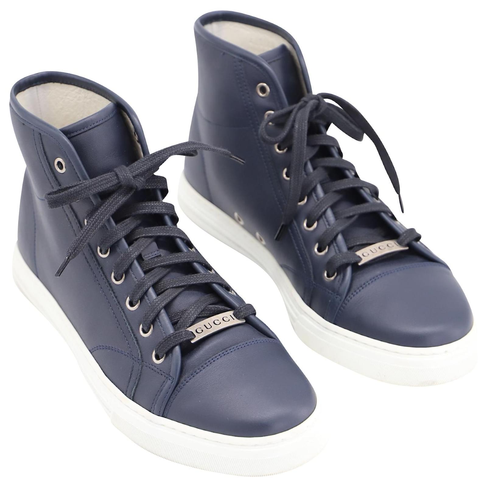 Gucci High-Top Sneaker Blue Leather - Joli Closet