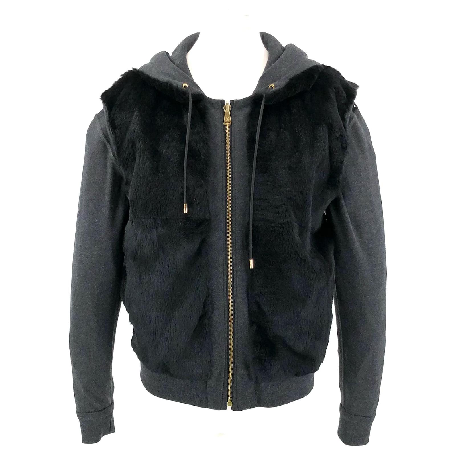Louis Vuitton hoodie in grey cashmere with black fur lining ref.522491 -  Joli Closet